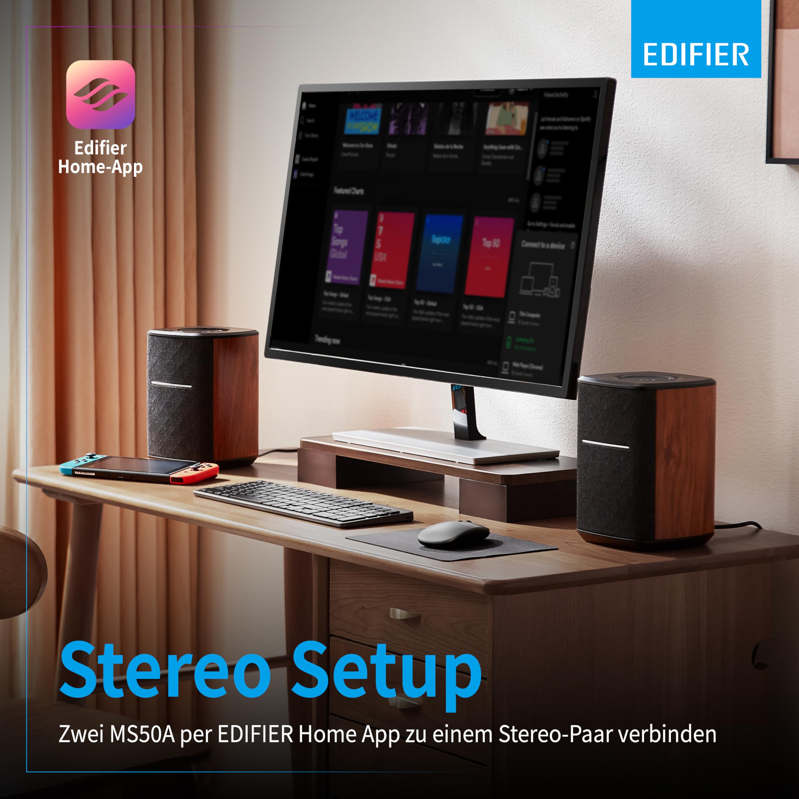 EDIFIER MS50A - Multiroom-fähiger WiFi Smart Speaker mit Bluetooth und kabelloser Stereo-Funktion. Funktioniert mit Amazon Alexa, Apple AirPlay 2, Spotify u.v.m., Braun