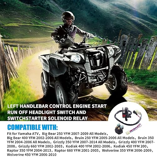 Miniatura 6 de JINGKE Control del manillar izquierdo Motor Start Run Off Interruptor de faros y SwitchRelé solenoide de arranque para Yamaha ig Bear 250 400 Bruin