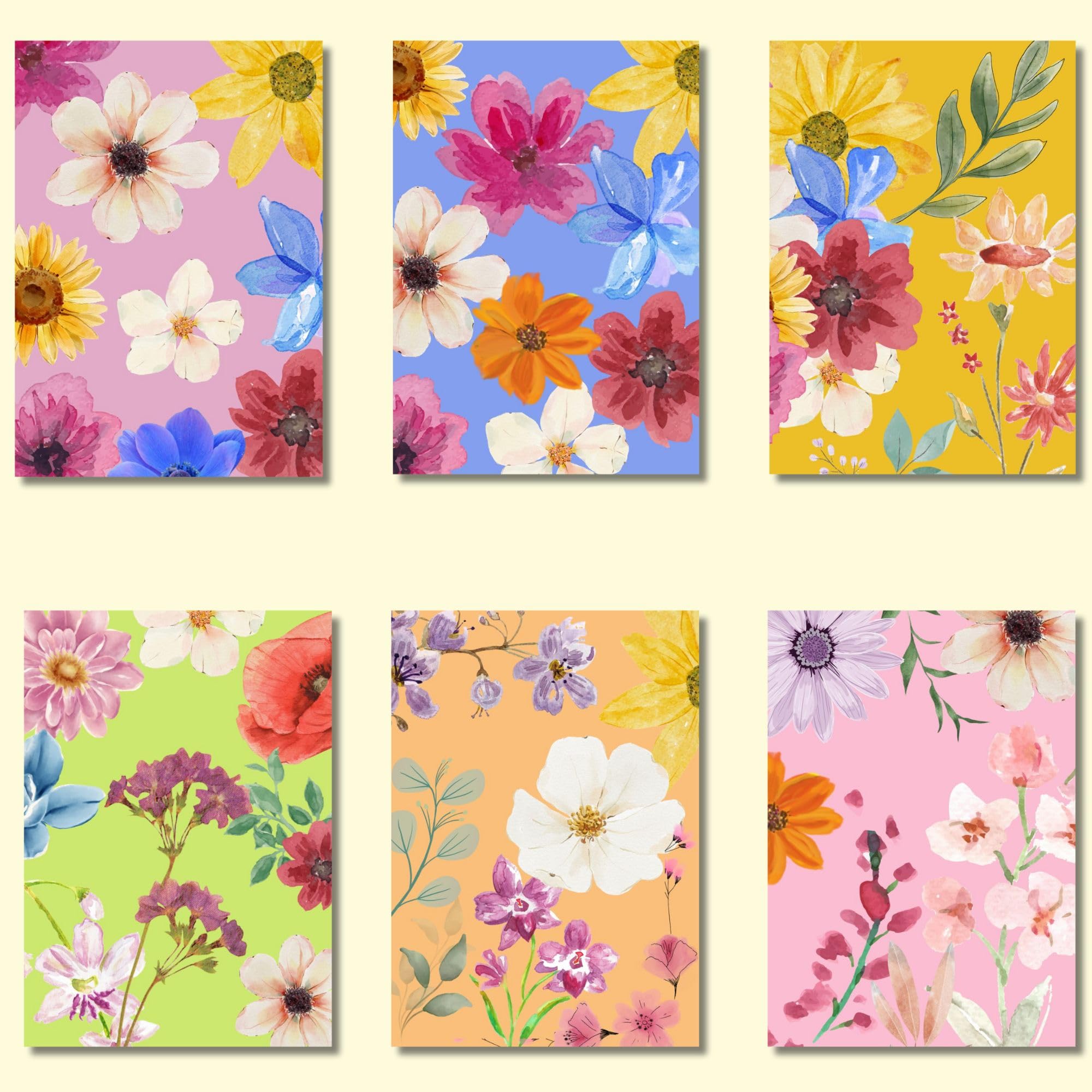 Greetsy Set of 12 Floral Bloom Greeting Cards | Foldable Notecards Cards with Envelopes | Thank you, Appreciation, Gratitude, Birthday, Anniversary, Festive Wishes | 3 Inch x 4.25 Inch