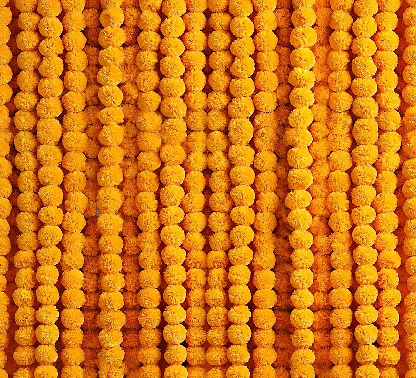 10 PC - 5 feet Marigold Garland |Indian/American Wedding Party Mantle Decoration, Faux Garlands Wedding Garland, Diwali Decoration, Spring Bush Floral! (Golden Yellow (Light Orange))