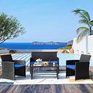 12 Backyard With Hill Ideas for Smart Terraced Practical Use 87 KAWIVAST 4-Piece Modern Black Rattan Patio Conversation Set with Padded ...