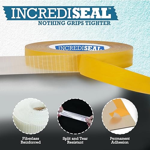 Vista 8 de IncrediSeal Cinta de montaje de filamento reforzado de fibra de vidrio bidireccional de doble cara de 3 pulgadas, 36 yardas, 9.0 mil, industrial