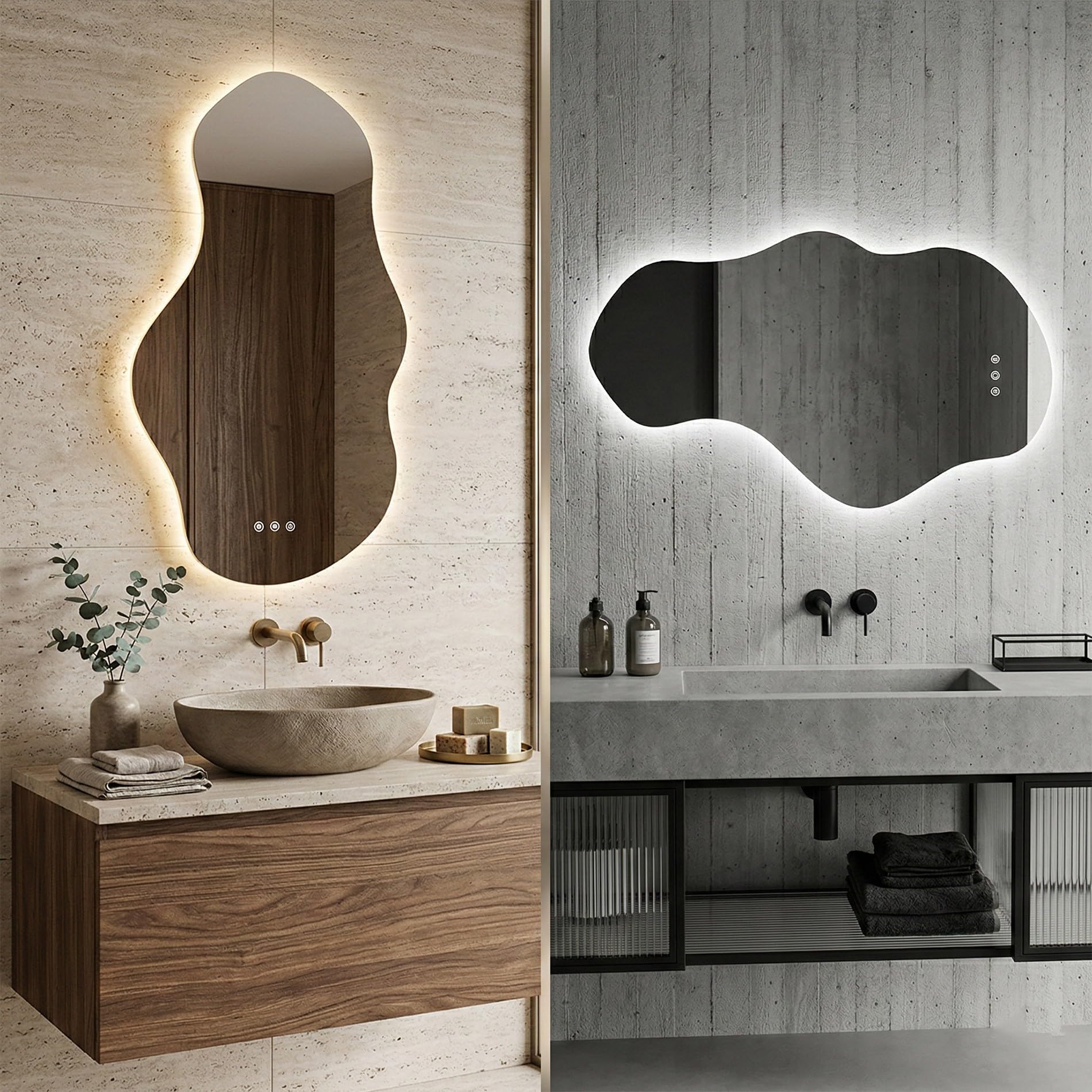 SANIVERRE Miroir LED Lumineux 60 x 100 cm réversible (2100 LMS) Tactile : antibuée + intensité et Couleur réglables - Collection Salle de Bain Onda