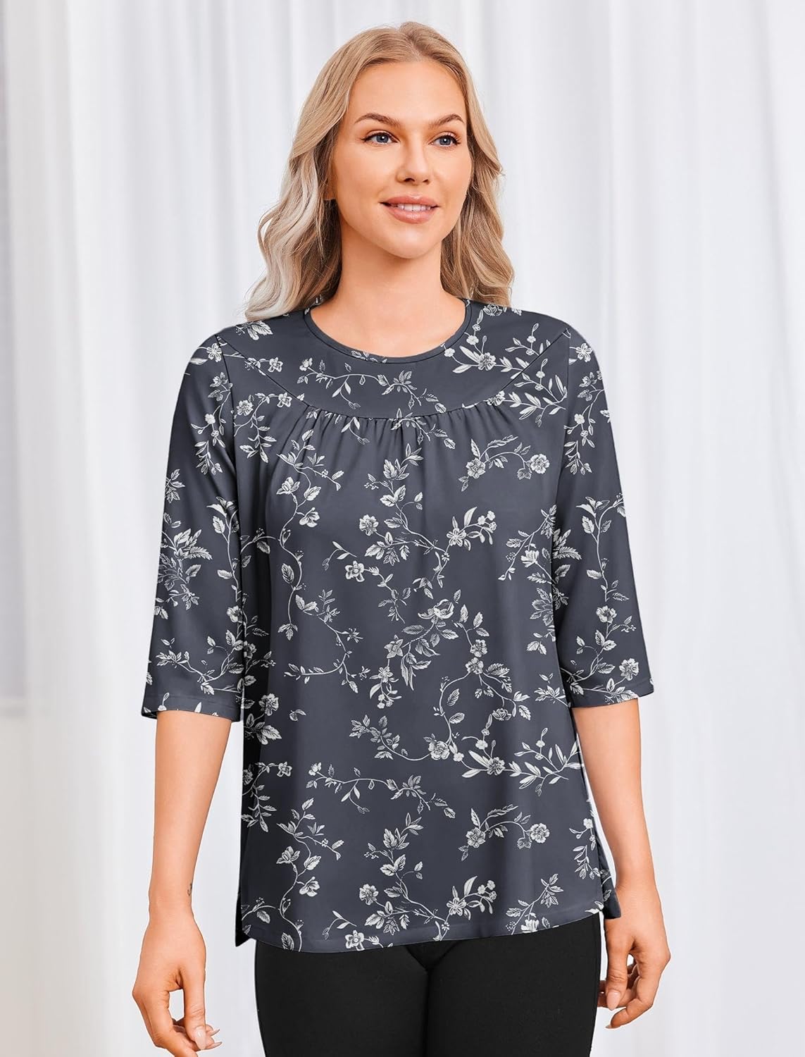 Deyeek Post Shoulder Surgery Shirt for Women Chemo Tear Away Shirt Snap Button 3/4 Sleeve Recovery Adaptive Clothing - Image 3