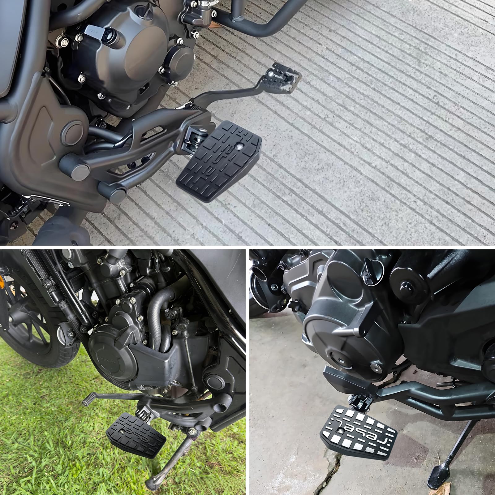 Reposapiés de motocicleta compatible con Honda Rebel CMX250/300/500 2017-2025, pedales anchos de aluminio (negro)