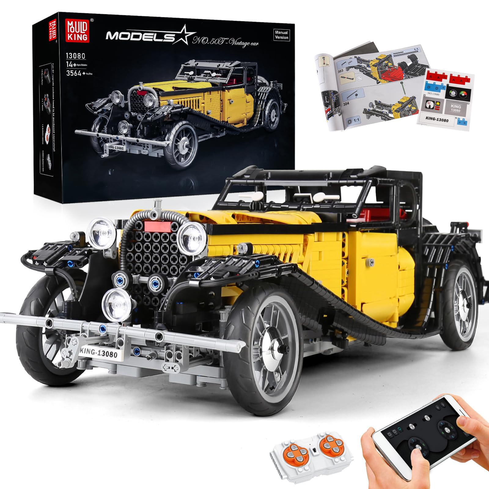Mould King 13080 Kit Auto Classica T50: Modello Vintage Telecomandato, 3564 Pezzi