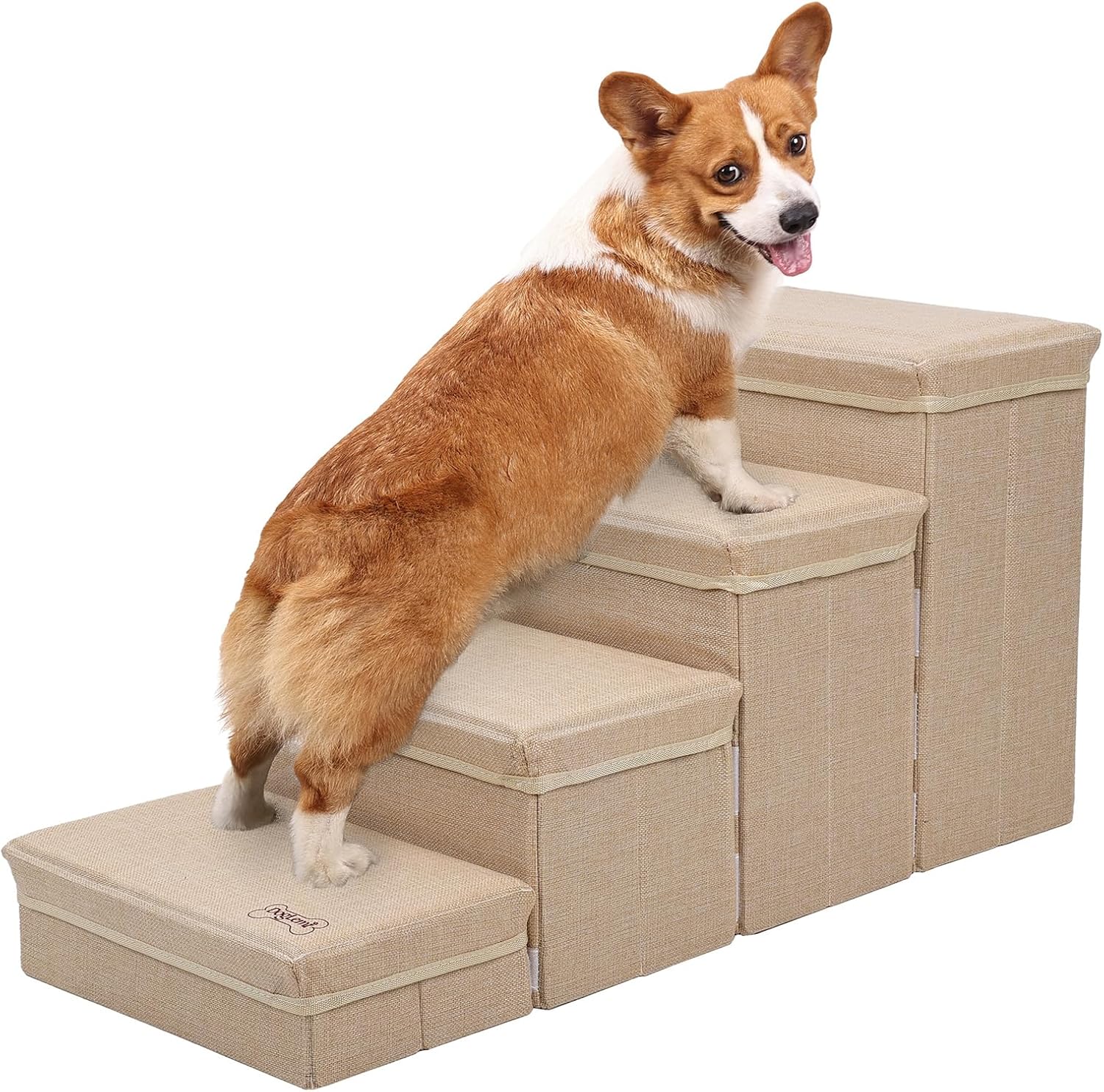 awakentti Dog Stairs for Small Dogs, 4-Step Dog Stairs for High Beds and Couch, Folding Pet Steps, for Small Dogs and Cats, and High Bed Climbing, Non-Slip Balanced Dog Indoor Step (Grey)