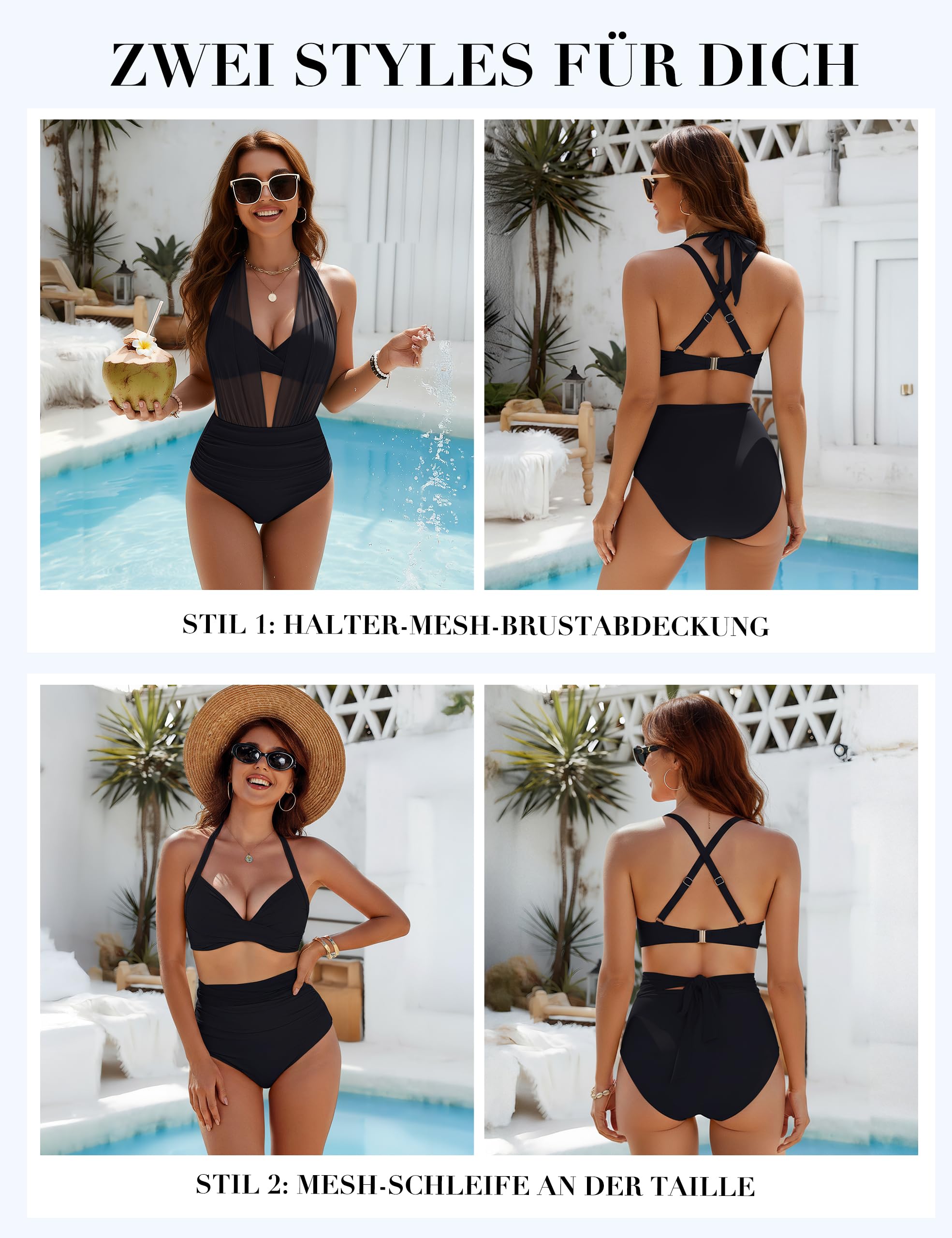Blooming Jelly Damen Twist-Front Design Bikini Set Tummy Control Swimsuits Halter Mesh Stil Sexy Zweiteiliger Badeanzug