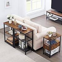 Vista 6 de VECELO Tall End Side Tables,30" Height Nightstand with 3-Tier Storage Shelf for Bedroom Living Room, Easy Assembly,Industrial Style, Brown