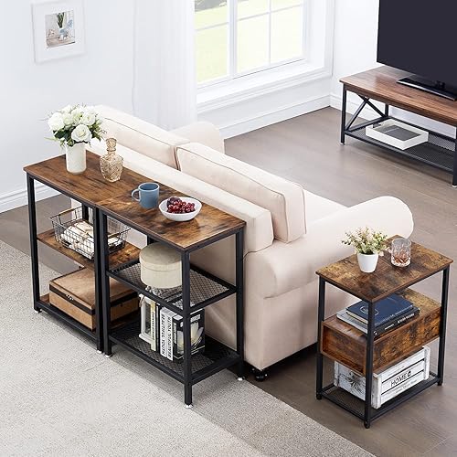 Miniatura 6 de VECELO Tall End Side Tables,30" Height Nightstand with 3-Tier Storage Shelf for Bedroom Living Room, Easy Assembly,Industrial Style, Brown