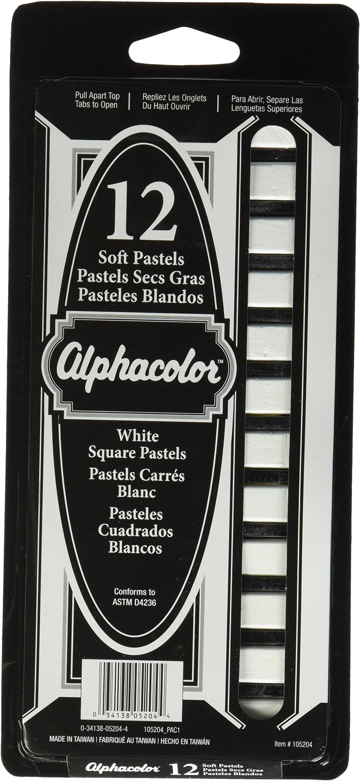 Alphacolor Soft Square Pastels, White, 12 per Set (105204)