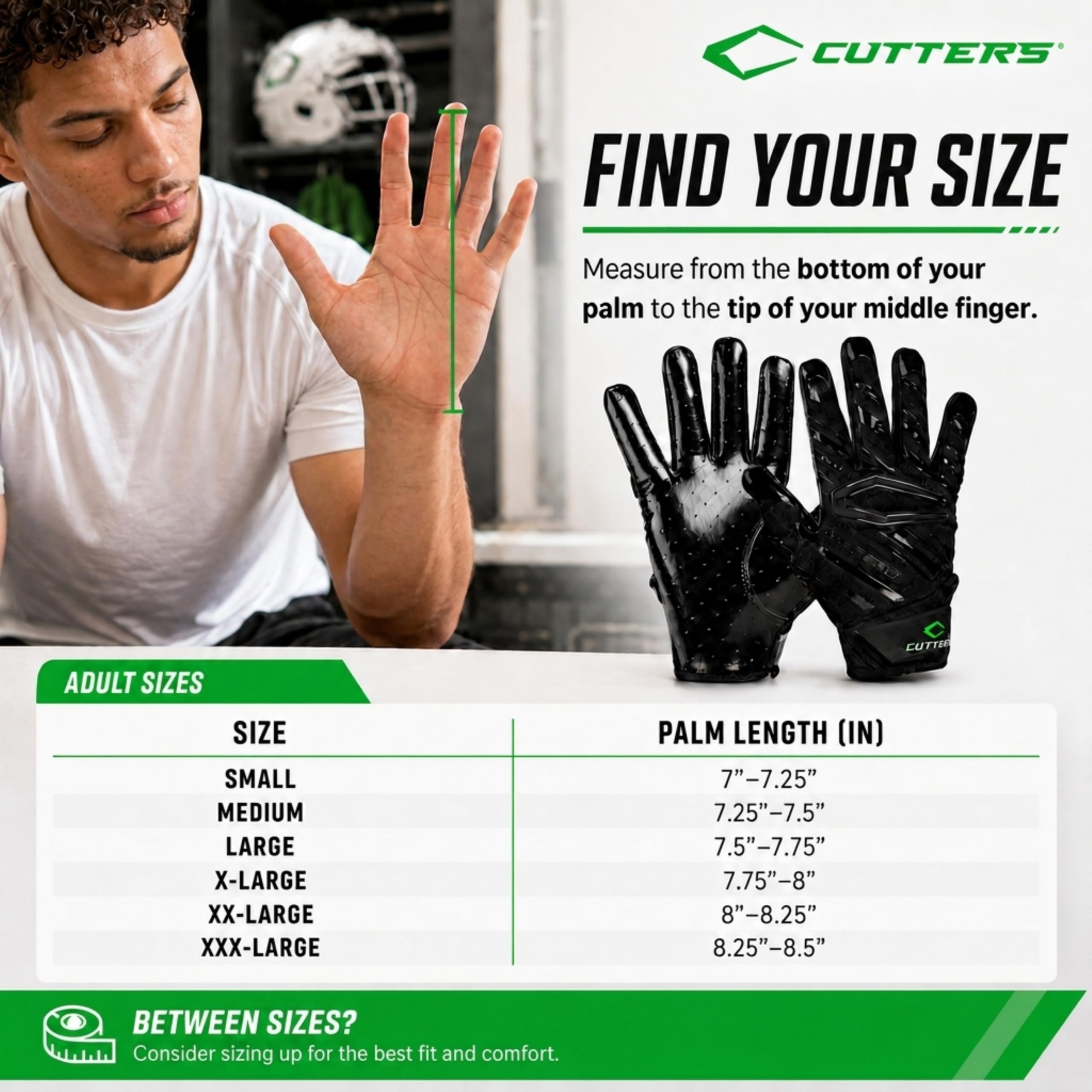 Cutters Gamer - Gepolsterter Fußballhandschuh für Spieler, Receiver, Linier, extra Grip