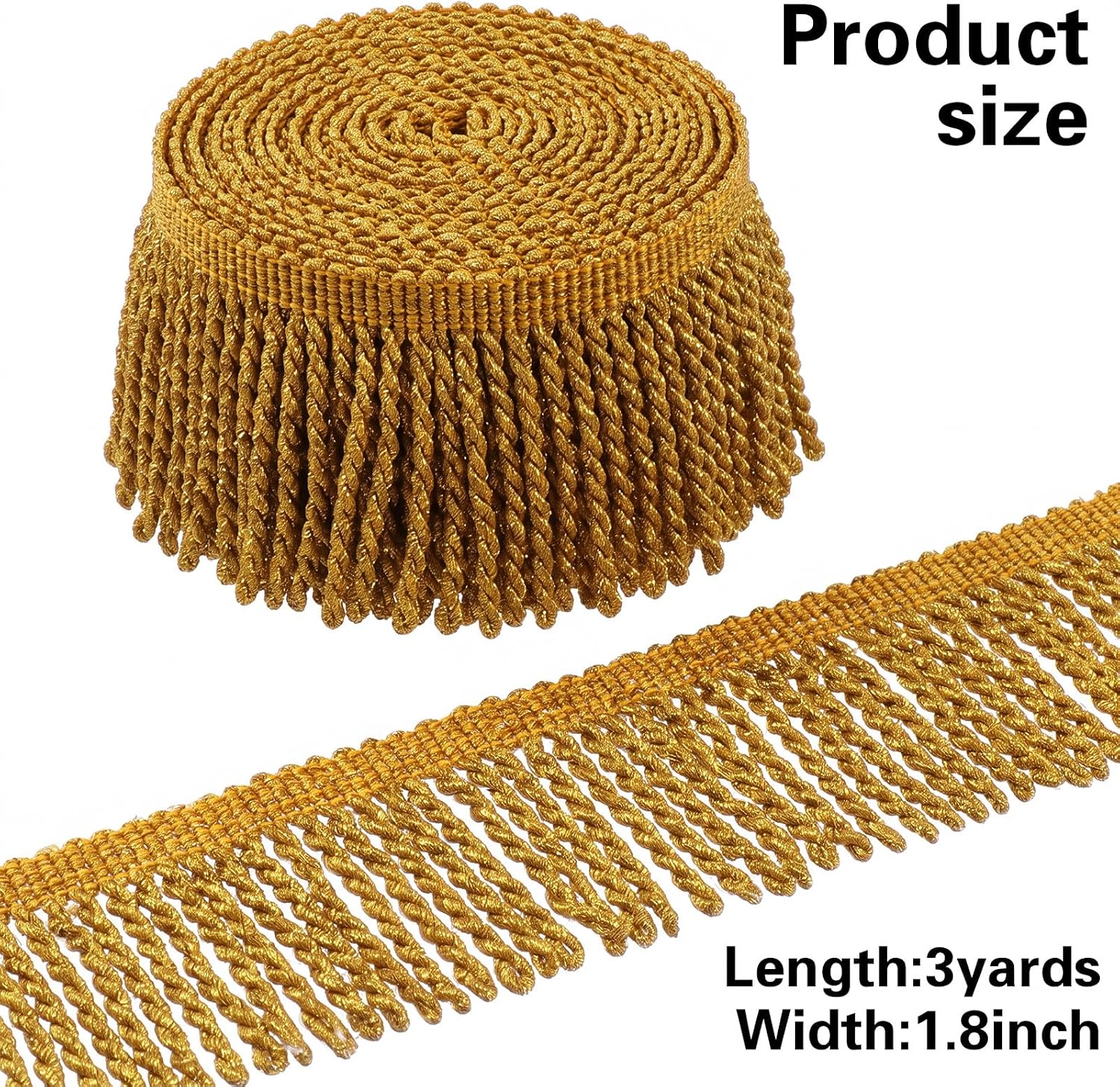 Gold Fringe Trim,3 Yards Bullion Fringe Trim for Sewing DIY Crafts