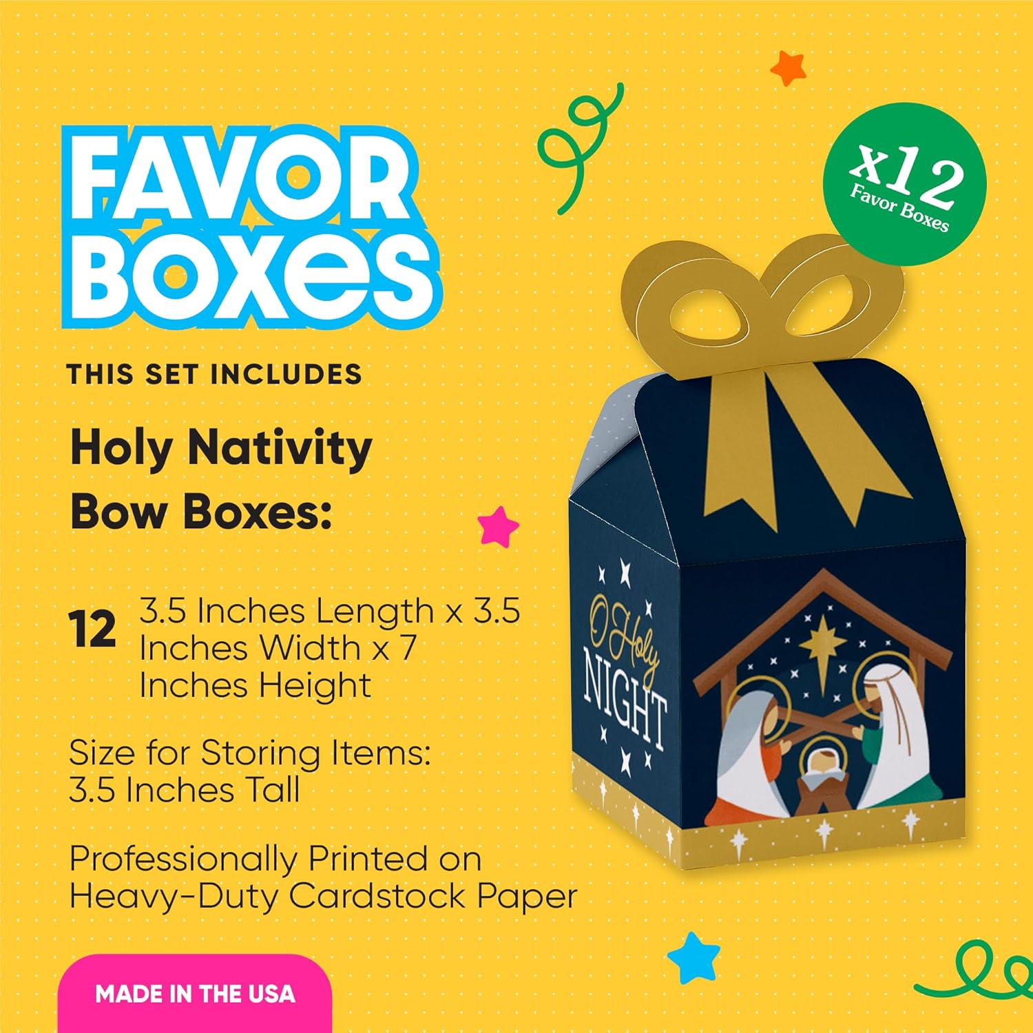 Big Dot of Happiness Holy Nativity - Square Favor Gift Boxes - Manger Scene Religious Christmas Bow Boxes - Set of 12 - Image 2