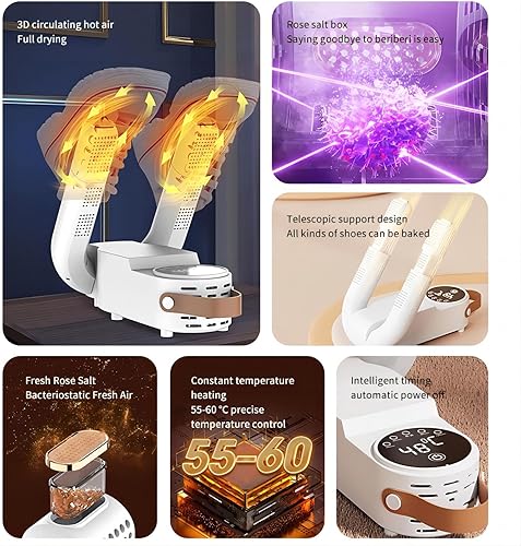 Miniatura 5 de Secador de botas de trabajo, calentador de botas, secador de zapatos telescópico con temporizador inteligente, secadora de zapatos y desodorizador,