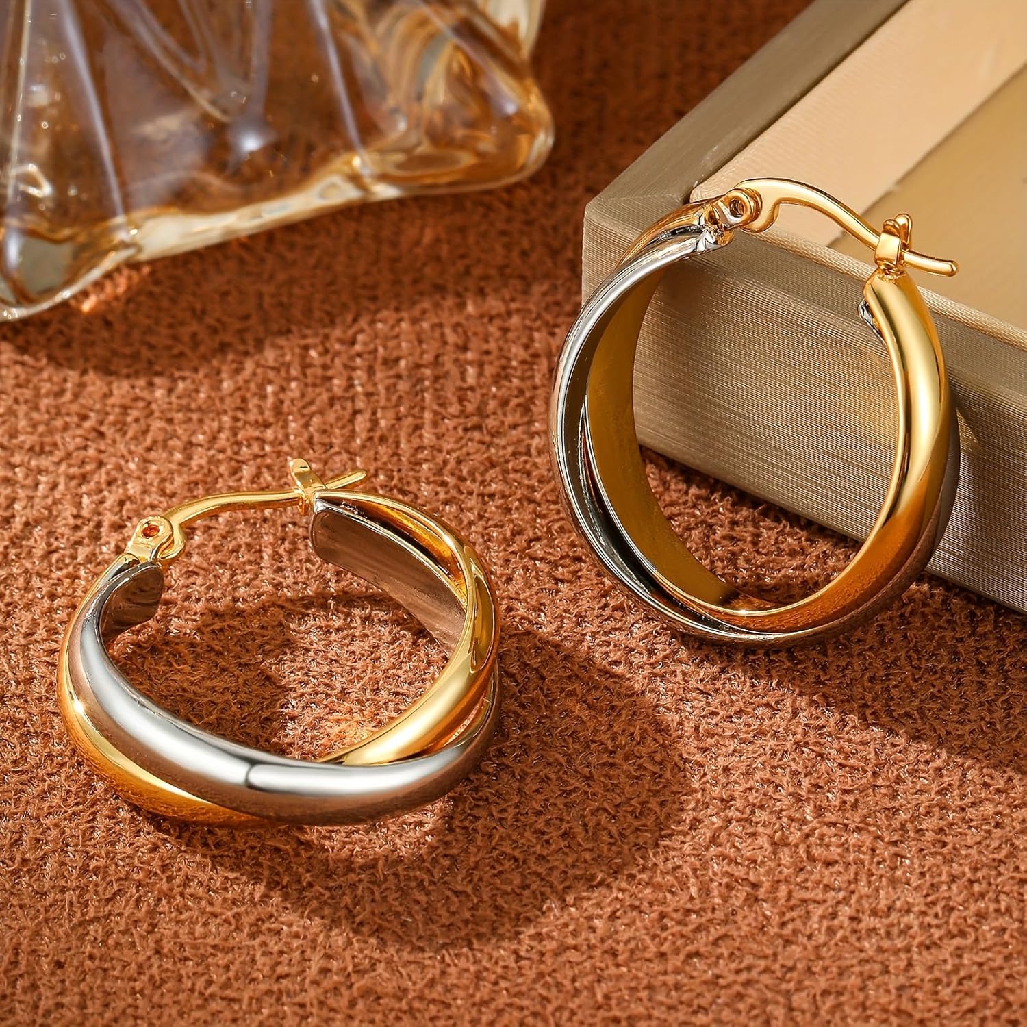 GZQ Two-Tone Gold Silver Hoop Earrings for Women,Chunky Double Hoop Design Fashion Statement Jewelry for Daily Wear Party Dating Gift, Lightweight 11g, 3cm Size - Image 6