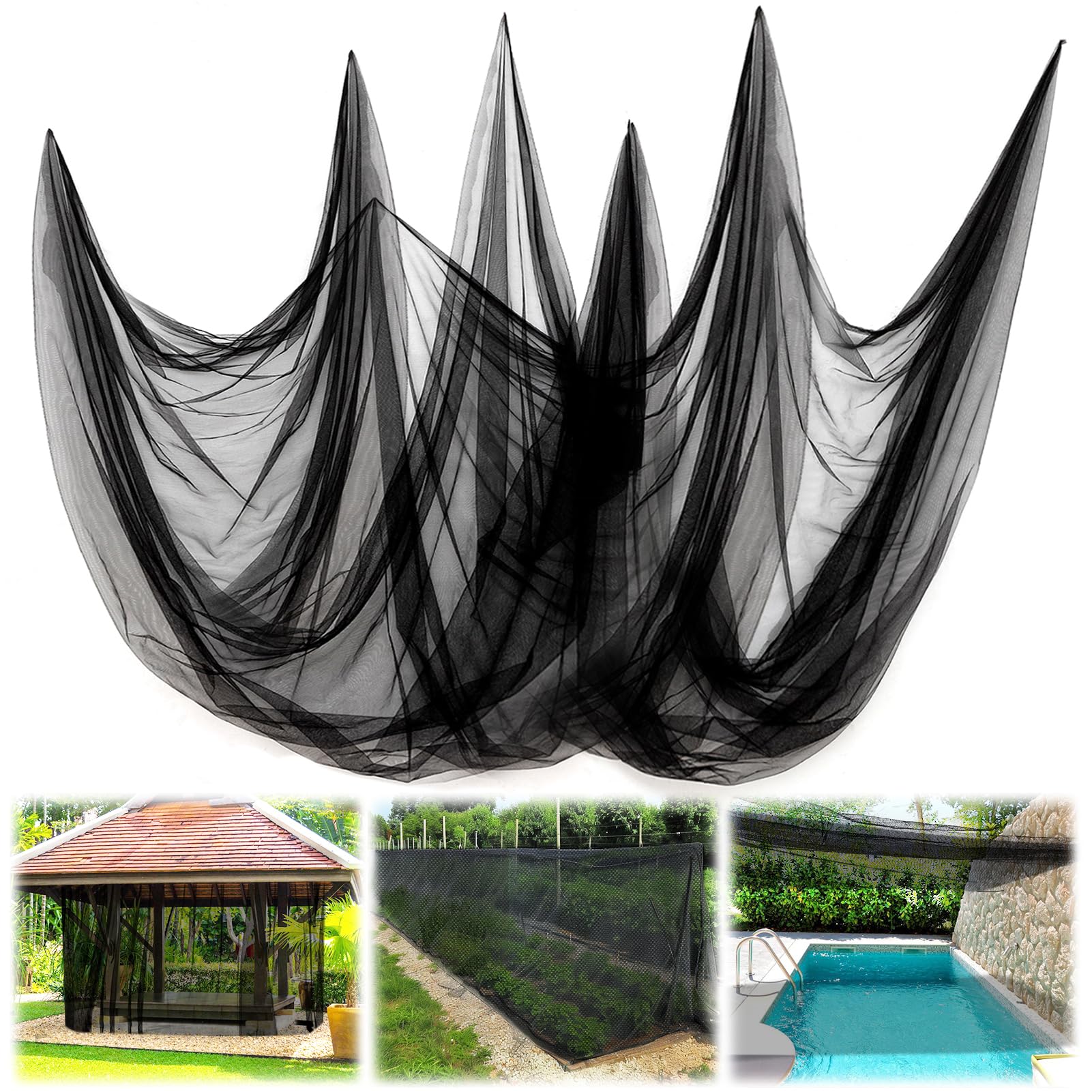 40x10ft Large Mosquito Net, Mesh Netting for Garden Skin and Plants Protection, Patio Bird Bug Screen, Black