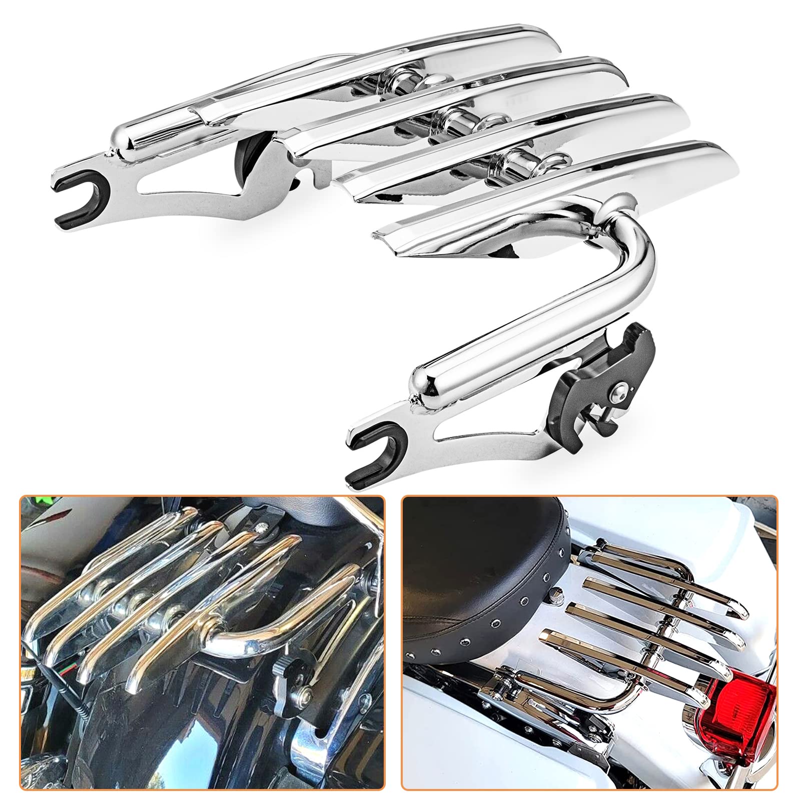 Mofun Chrome Detachable Luggage Rack Stealth Style Compatible with 2009-2021 Harley Touring Road King Electra Road Street Glide
