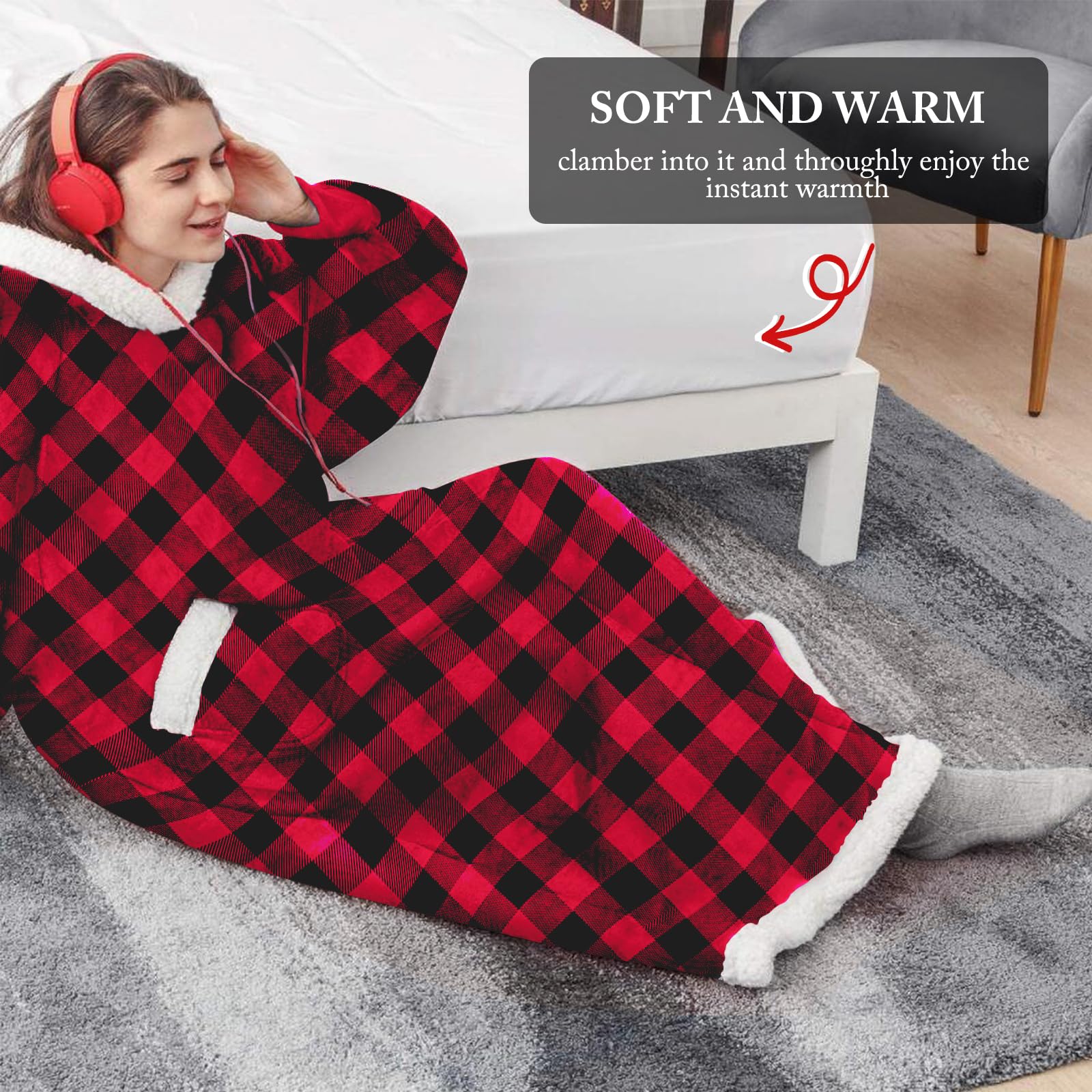 HGTRH Couverture à Capuche, Wearable Blanket Polaire Long Plaid à