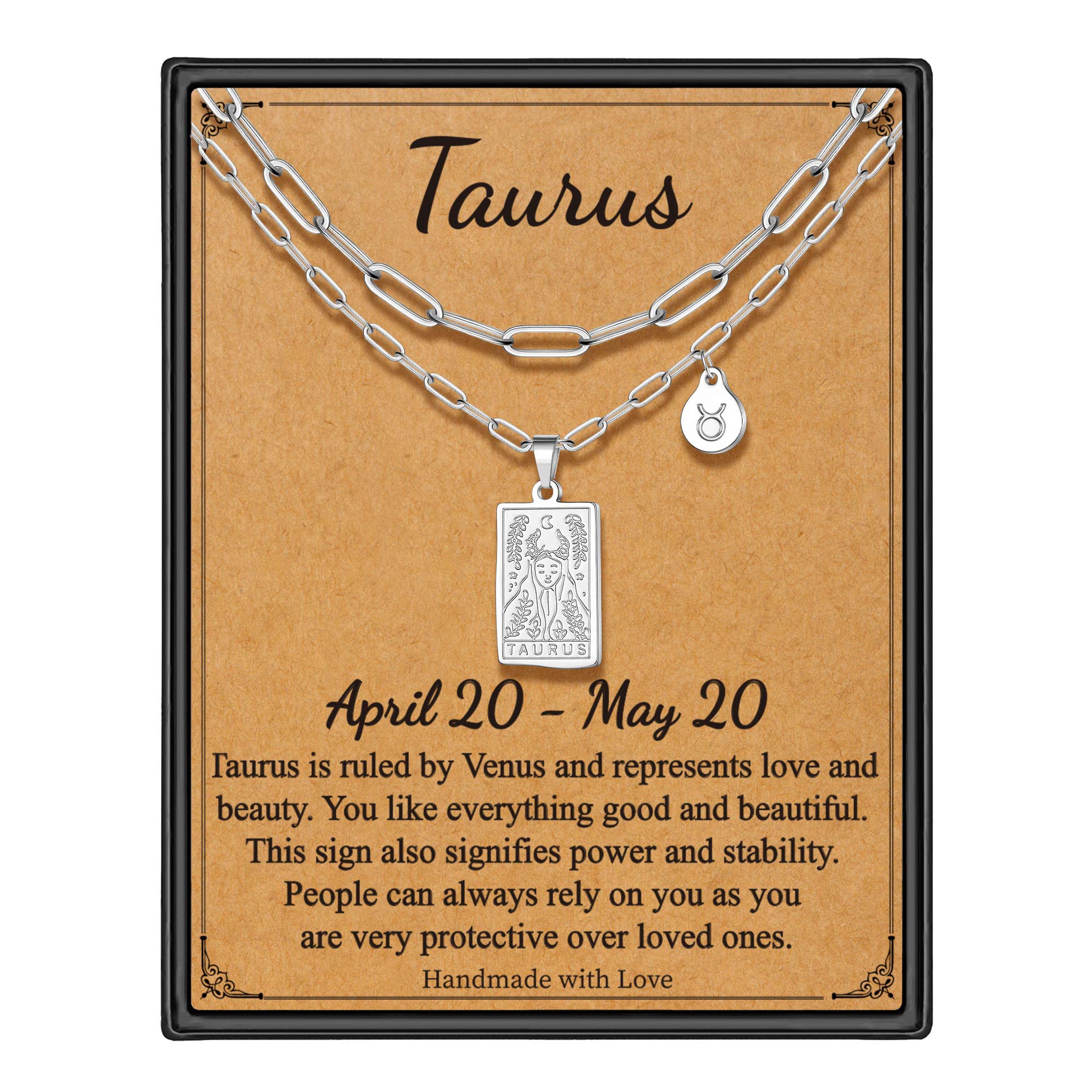 STORUPZodiac Layered Necklaces for Women, Retro 12 Constellation Pendant Necklace for Women Tarot Card Necklace Jewelry Mothers Day Birthday Gift for Her