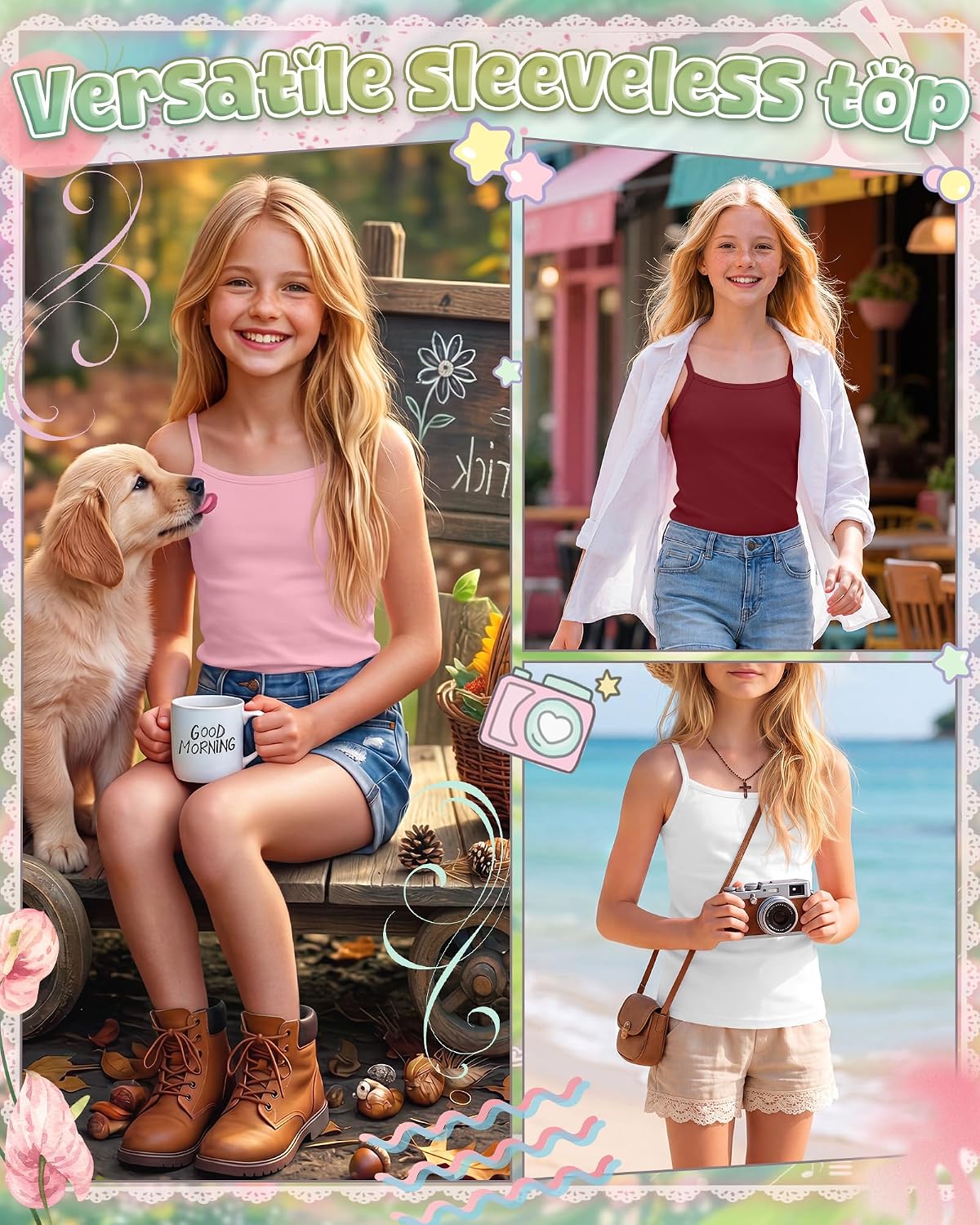 6 Pack Girls Spaghetti Strap Camisoles