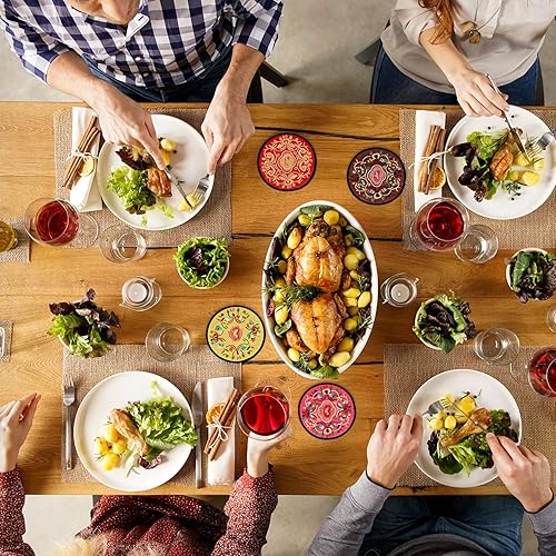 Miniatura 5 de Boao 16 posavasos de tela absorbentes para bebidas, posavasos de tela de 5.12 pulgadas, estilo bohemio, mexicano, regalo de Navidad, bar, redondo,