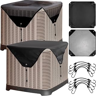 Yesland 2 Pack Air Conditioner Cover for Outside Units, Top Universal Outdoor AC Cover Defender, Mesh Leaf Guard Winter Waterproof AC Unit Cover with Bungee Cords for Central Units (36'' X 36'')