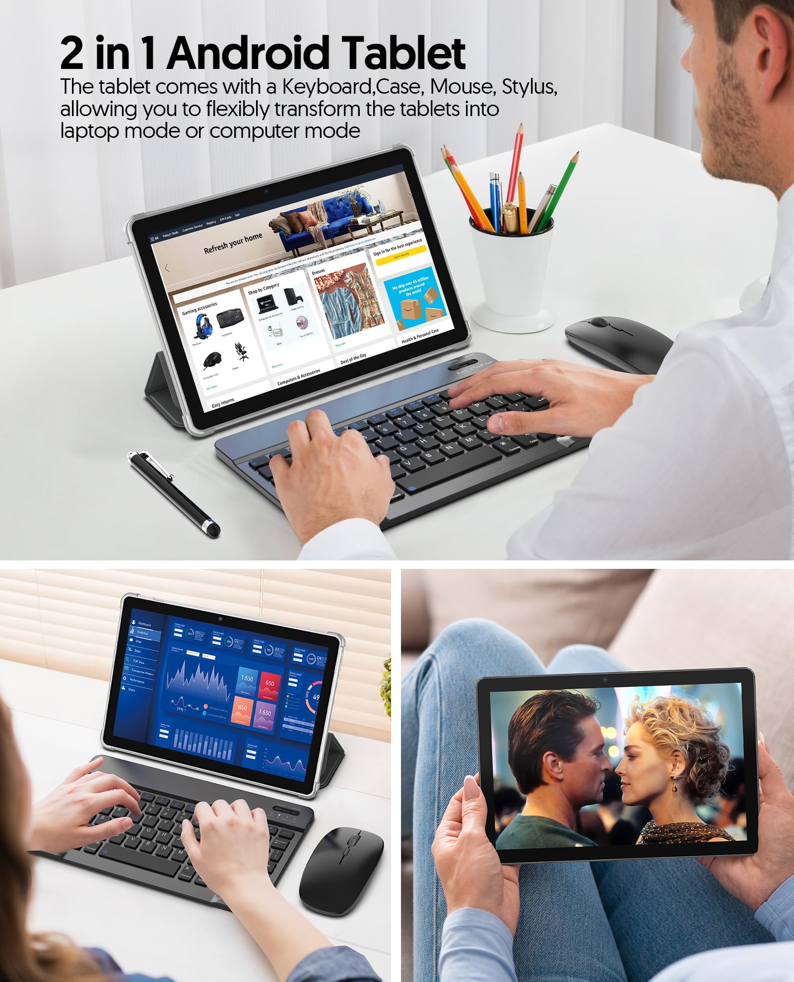 BAKEN 10.1 Inch Android 13 Tablet, 7GB+64GB, 1TB Expansion, with