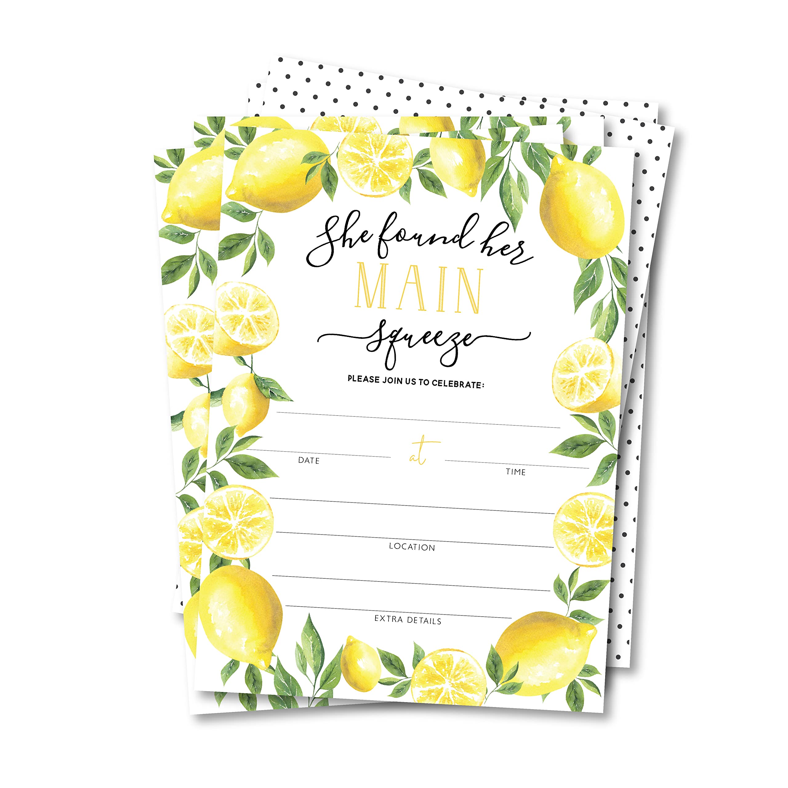 Your Main Event Prints 20 Lemon Themed Invitations, 20 White A7 Envelopes She Found Her Main Squeeze, Perfect for Wedding, Bridal Shower, Bachelorette Parties