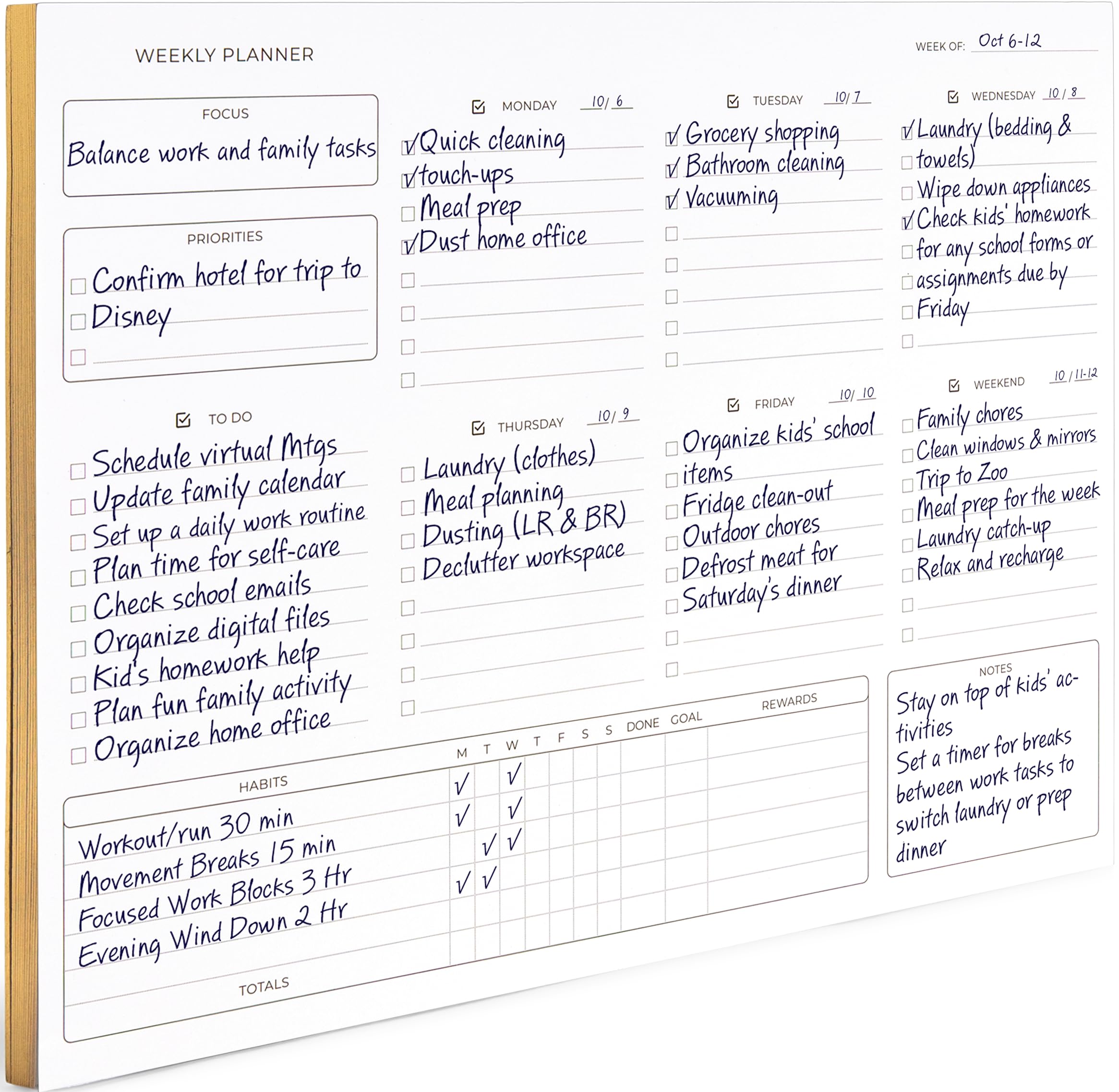 BLU MONACO | Black Undated Weekly Planner Notepad with 52 Tear-Off Sheets | Weekly To-Do List Pad for Scheduling, Goals & Desk Planning | Stylish Desk