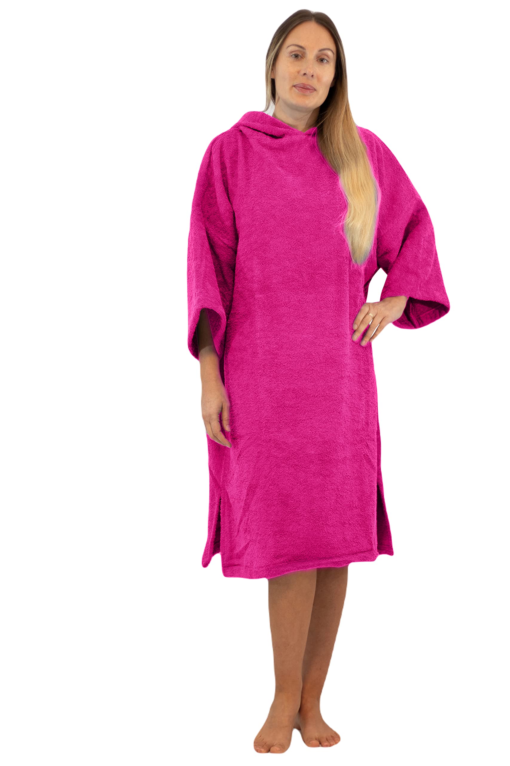 ALLEN & MATE 100% COTTON Unisex Hooded Surf Poncho – 380 GSM, Safety Certified, Oversized Robe for Men & Women (S-M, Pink)