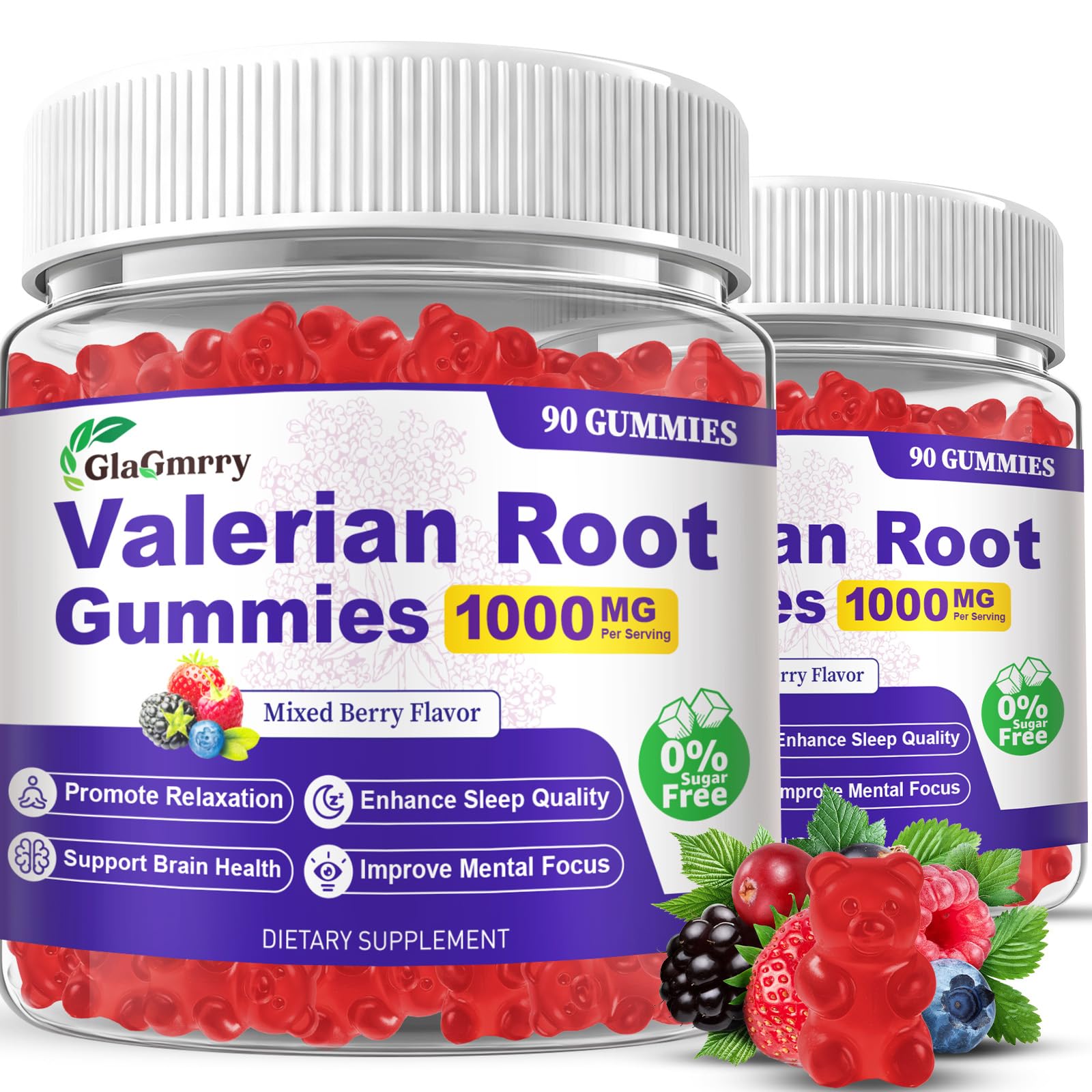 180 Count | Valerian Root Gummies with Melatonin & L-Theanine, Natural Valerian Root Extract Supplements for Deep Zzz, Relaxation & Calming, Mixed Berry Flavor, Sugar Free, Non-GMO 90 Count (Pack of 2)