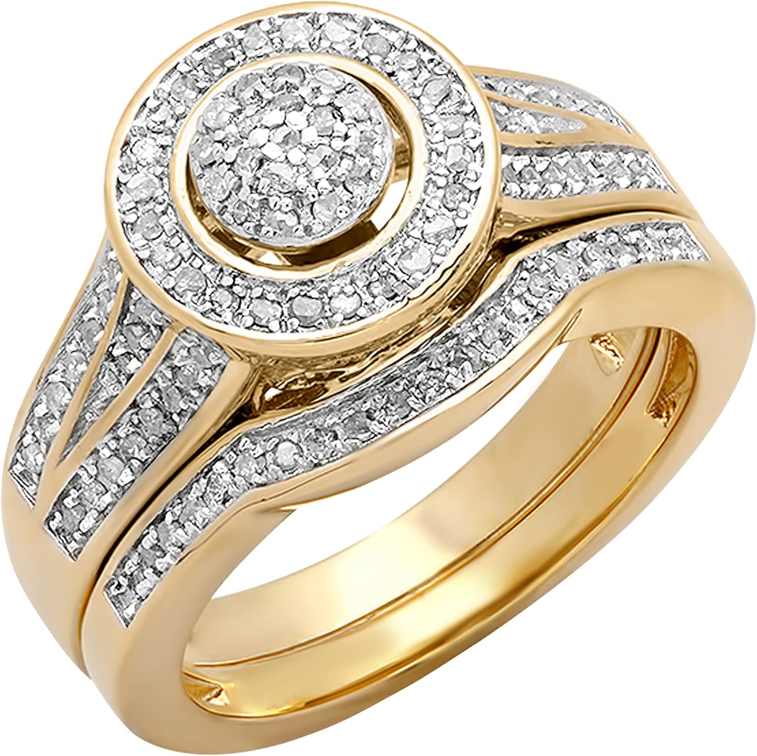Dazzlingrock Collection 0.50 Carat (ctw) 18k Yellow Gold Plated Sterling Silver White Diamond Round Women Engagement Ring Set 1/2 CT, Size 7