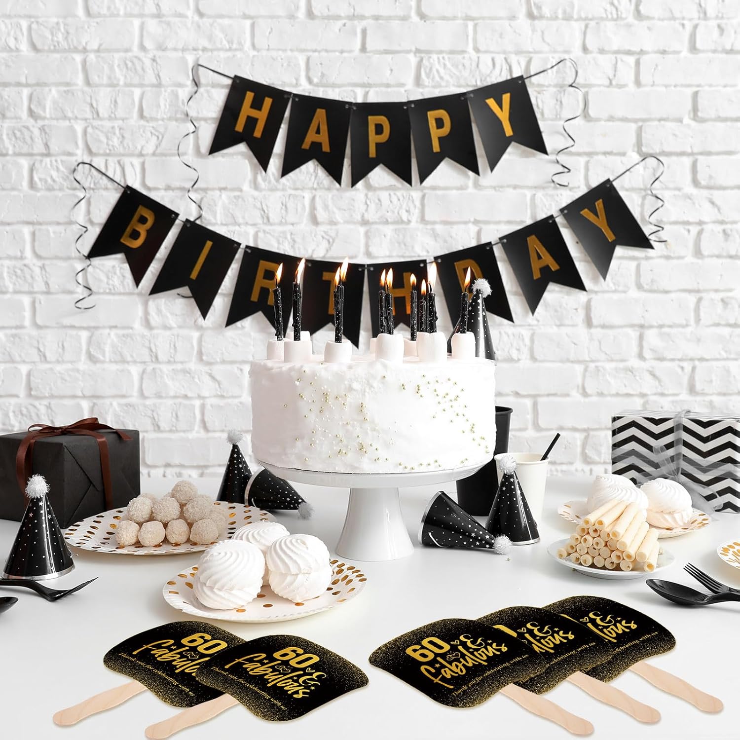Geelin 25 Pcs 60th Birthday Party Favors for Guests Bulk Thank You Paper Fans with Handle 60 Birthday Anniversary Souvenir Gifts 60 Themed Party Supplies