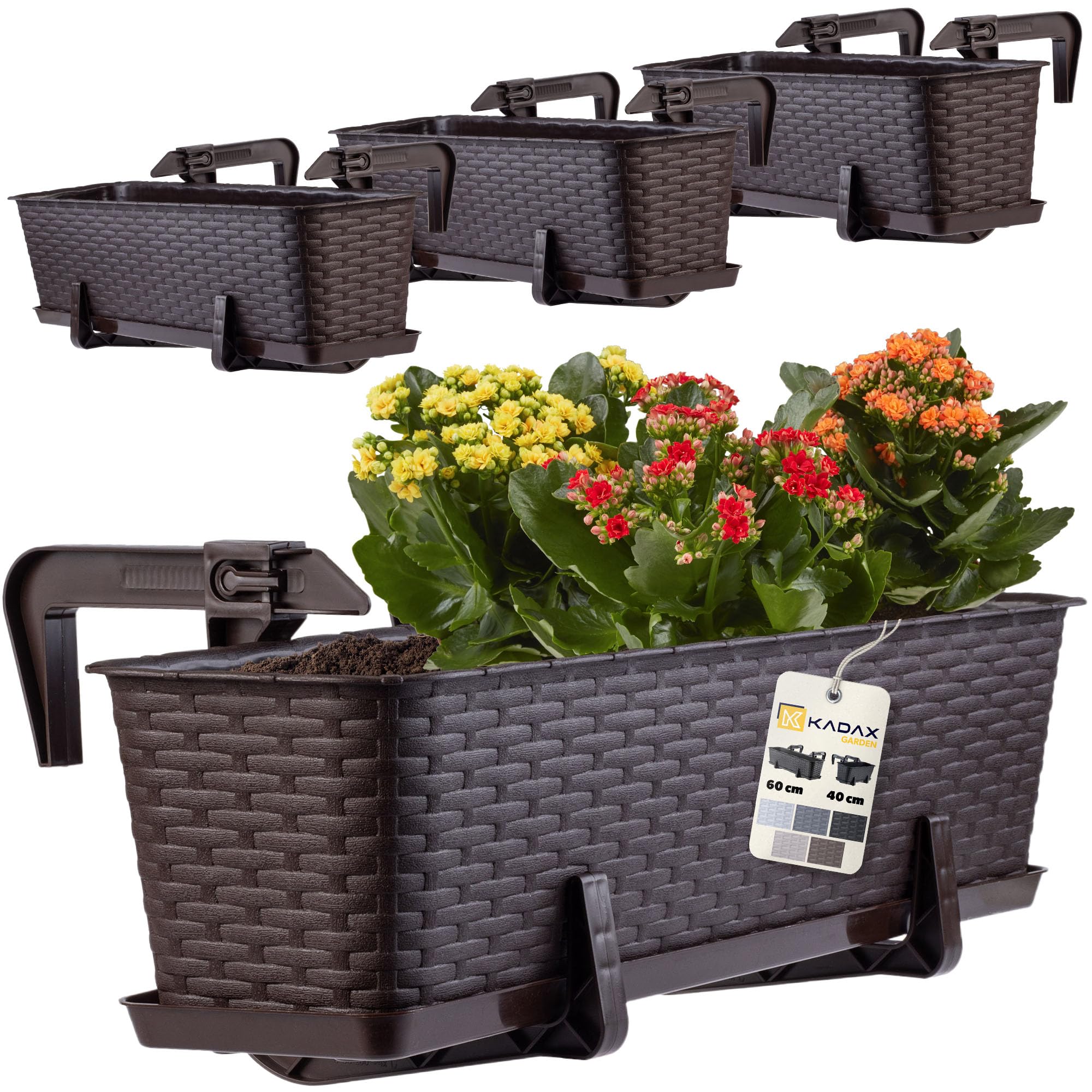 KADAX Blumenkasten Set, Balkonkasten – Kunststoff Pflanzkasten für Balkon & Garten, Wetterfest & Stabil, Ideal für Blumen & Kräuter