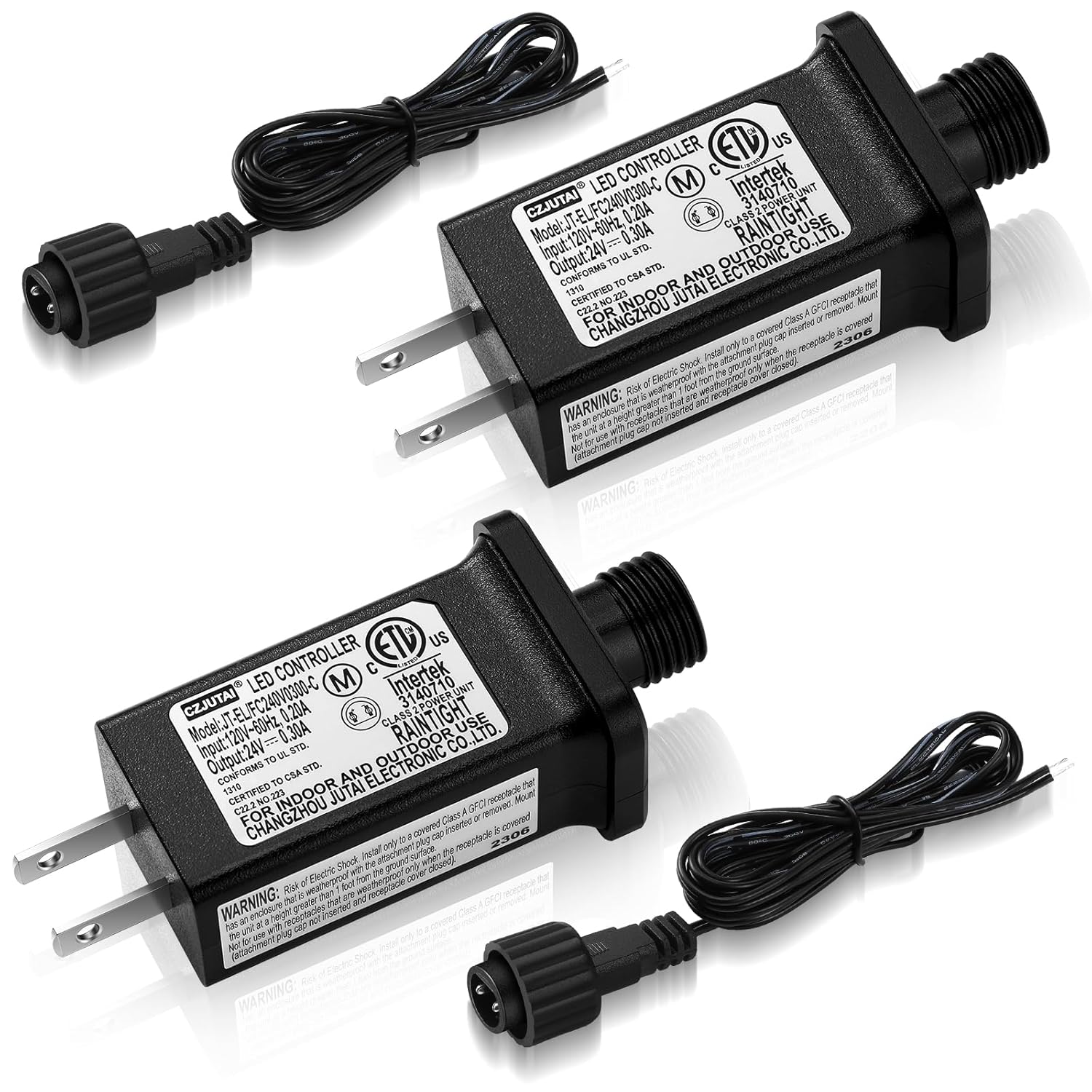2 Pcs Class 2 Power Supply with 2 Extension Cord LED Transformer