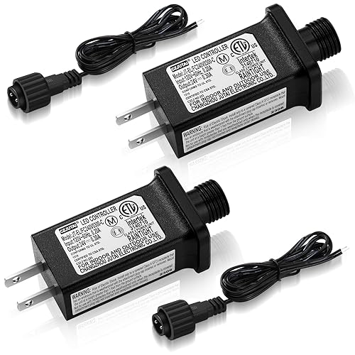 2 fuentes de alimentación clase 2 con 2 cables de extensión LED de repuesto para cadena de luces de Navidad, controlador LED IP44, transformador de