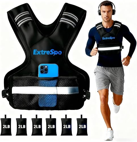 ExtreSpo Adjustable Weighted Vest for Women and Men, 4-10lb/11-20lb/20-32lb Weight Vest with 6 Ironsand Weights, Body Weight Vest Exercise Set with Reflective Strip for Strength Training and Workout