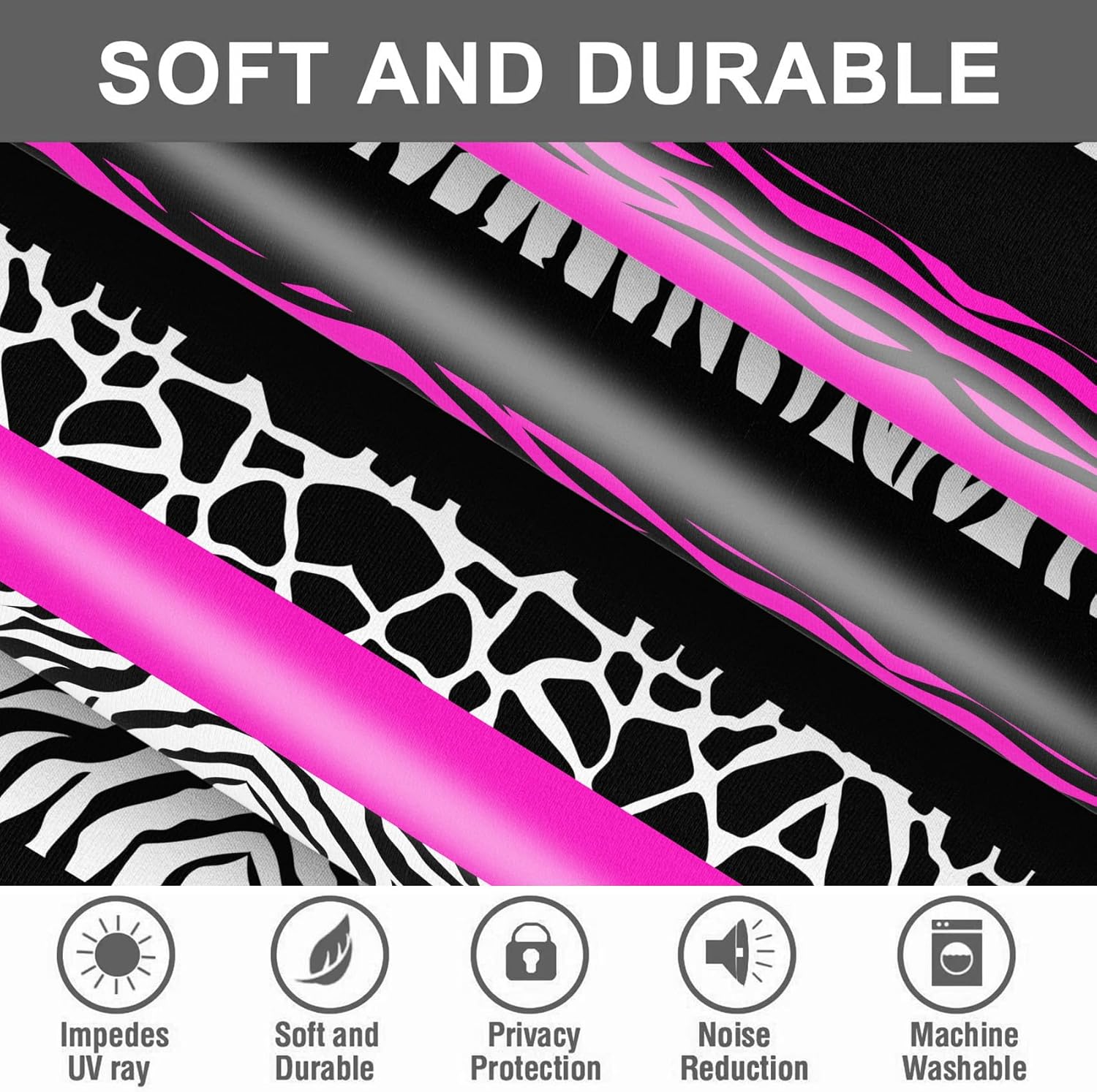 Animal Print Curtains Hot Pink Cheetah Zebra Giraffe Leopard Print Striped Blackout Curtain for Bedroom Living Room Grommet Window Drapes 2 Panels, 42x63 Inch