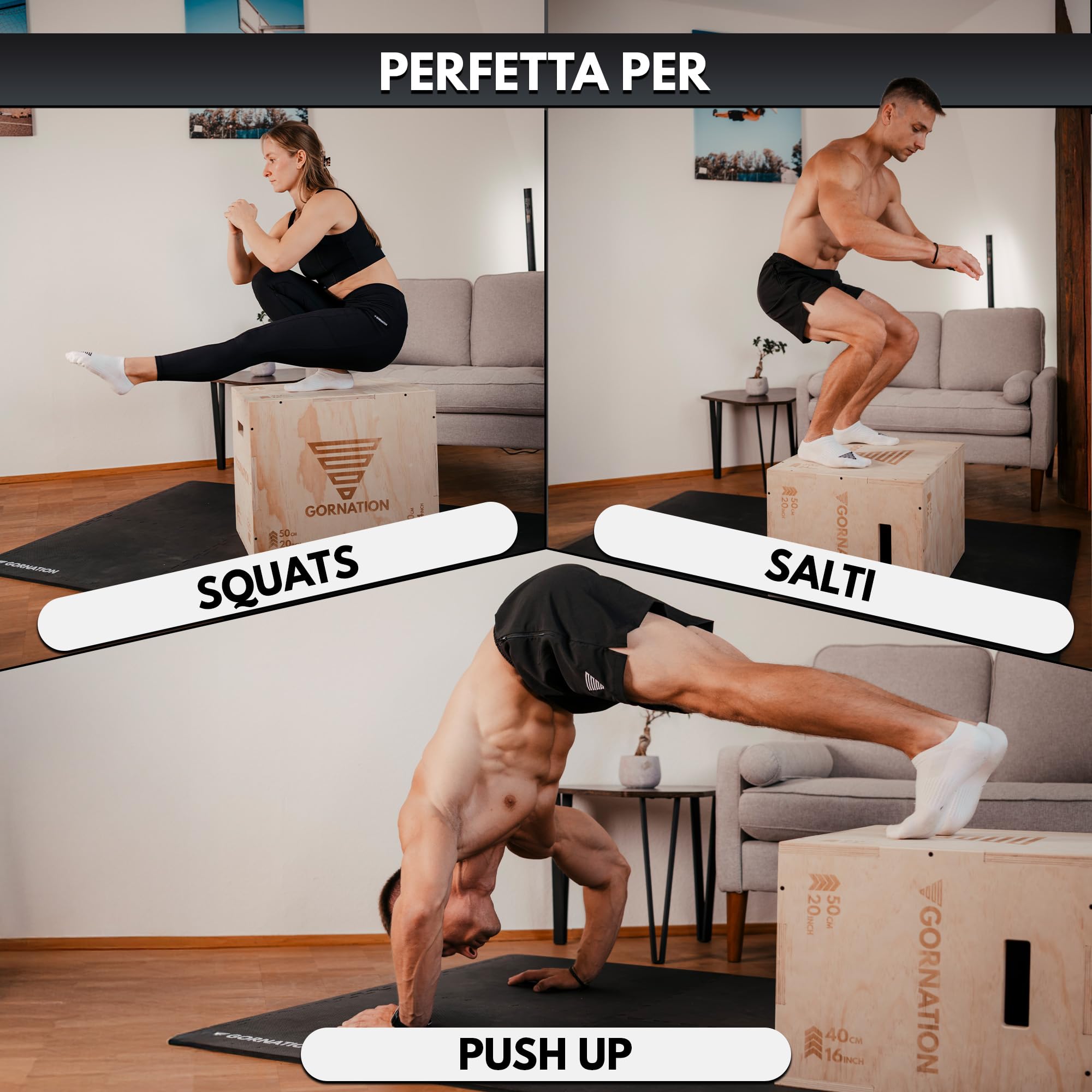 GORNATION Plyo Box 3 in 1 Legno Scatola Pliometrica per Salti Crossfit Home Gym
