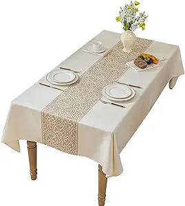 Nordic Beige Rectangular Tablecloth, Premium Drape, Water & Stain Resistant, Elegant Rectangle Table Cover for Dining, Kitchen, Party, Home Decor