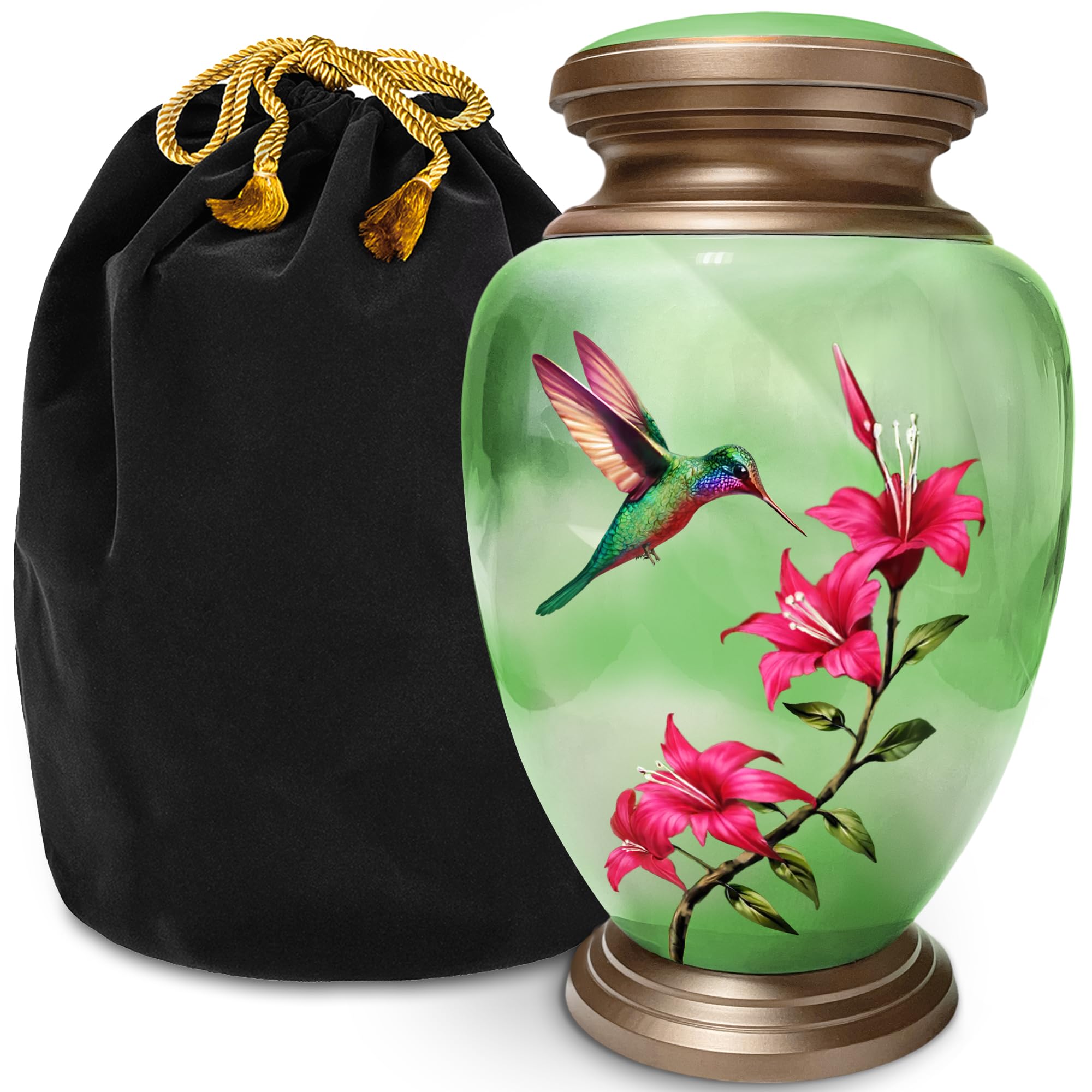 Green Hummingbird Urn for Ashes Adult Male & Female – Large Cremation Urns for Human Ashes – Memorial Funeral Urn for Men & Women, Home Display, or Burial