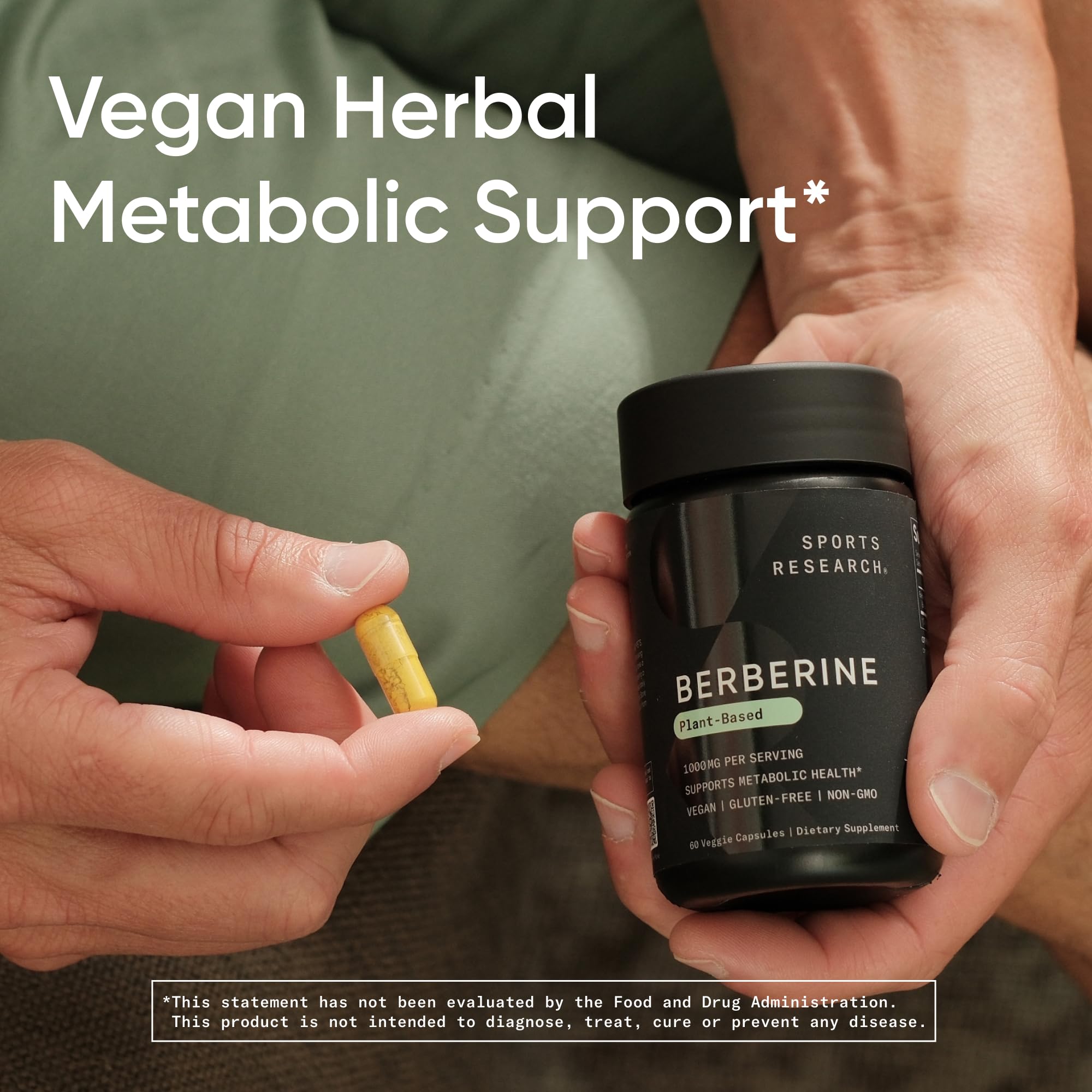 Sports Research Berberine - Herbal Ayurvedic Metabolic Health Support - 500mg - 120 Capsules - Vegan Certified, Gluten-Free, Non-GMO