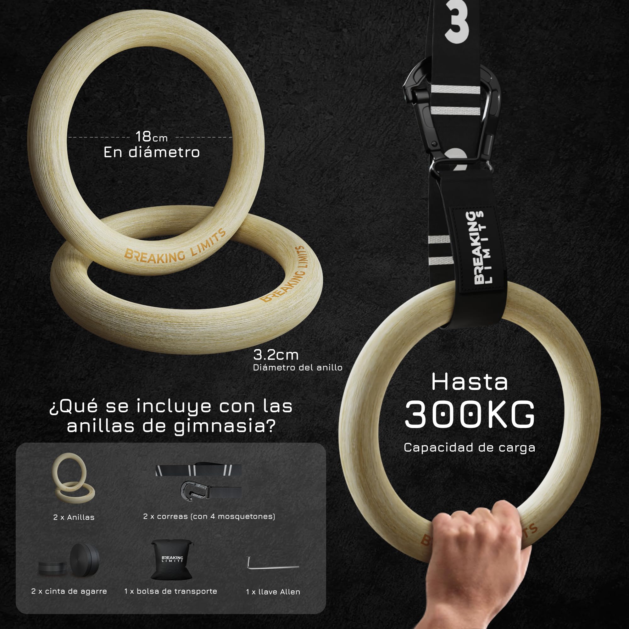 BREAKING LIMITS Anillas Gimnasia - Anillas Calistenia - Gymnastic Rings para Crossfit y Fitness