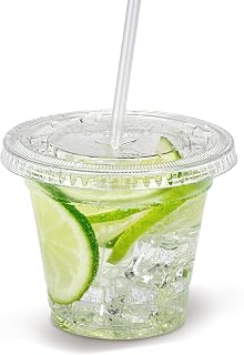 [50 Pack] 9 oz Clear Plastic Cups with Flat Lids, Disposable Iced Coffee Cups, BPA Free Kid Cups, Crystal Lemonade Cup for Party, Smoothie, Cold Drinks, Juice, Milkshake, Bubble Boba, Tea