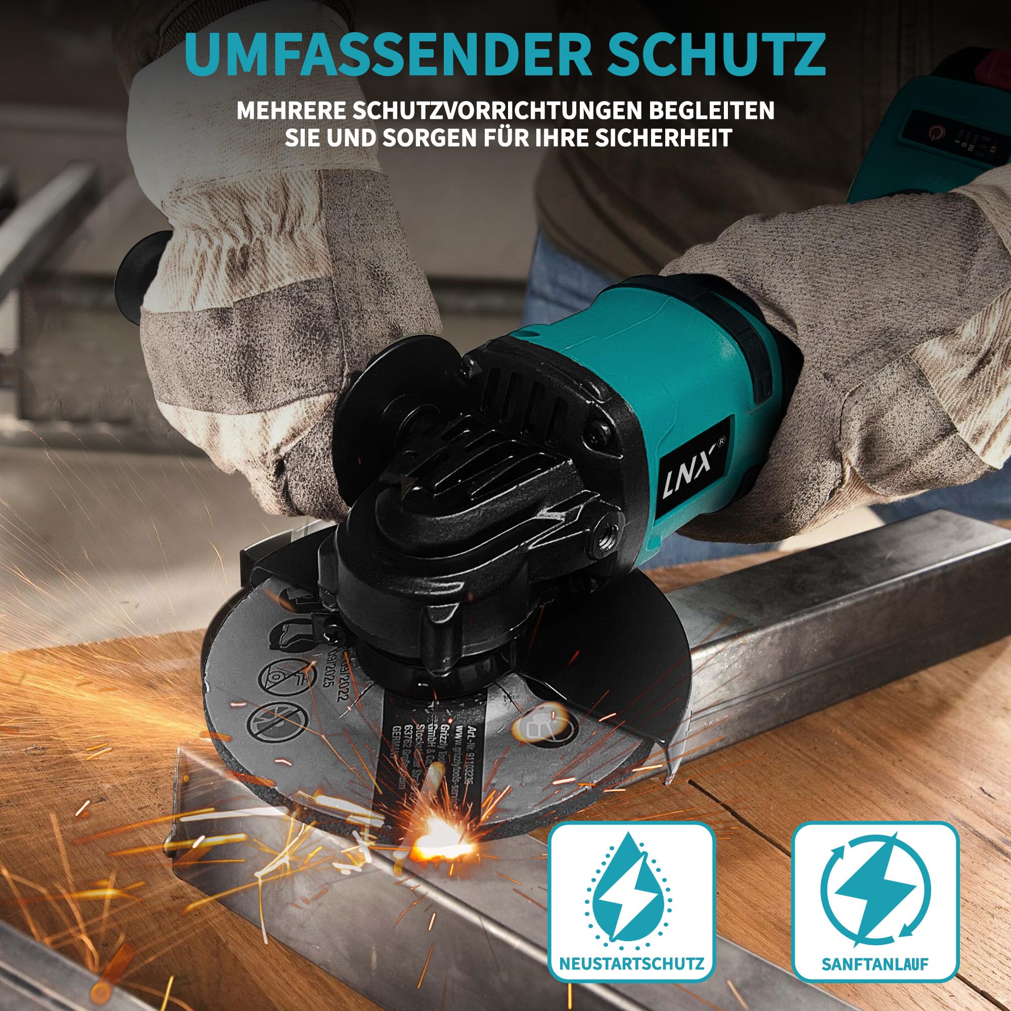 Akku-Winkelschleifer 125 mm, Akku Flex für Makita LXT-18V Akku, 8500U/min, 3 Geschwindigkeiten, Akku-Schleifer mit Rutschfester Griff, zum Schleifen, Schneiden und Polieren (Ohne Akku)
