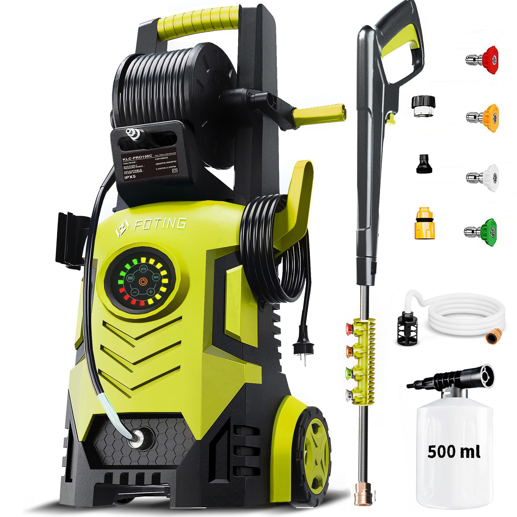 Photo 1 of ** SIMILAR** 2026Upgraded Pressure Washer 5000PSI with Adj-8-Level Touch Screen, 34" Tall Power Washer, 4 Quick Connect Nozzles, Inlet Hose&Filter&500mlFoam Cannon for Cars/Fences/Driveways/Home Cleaning, Yellow