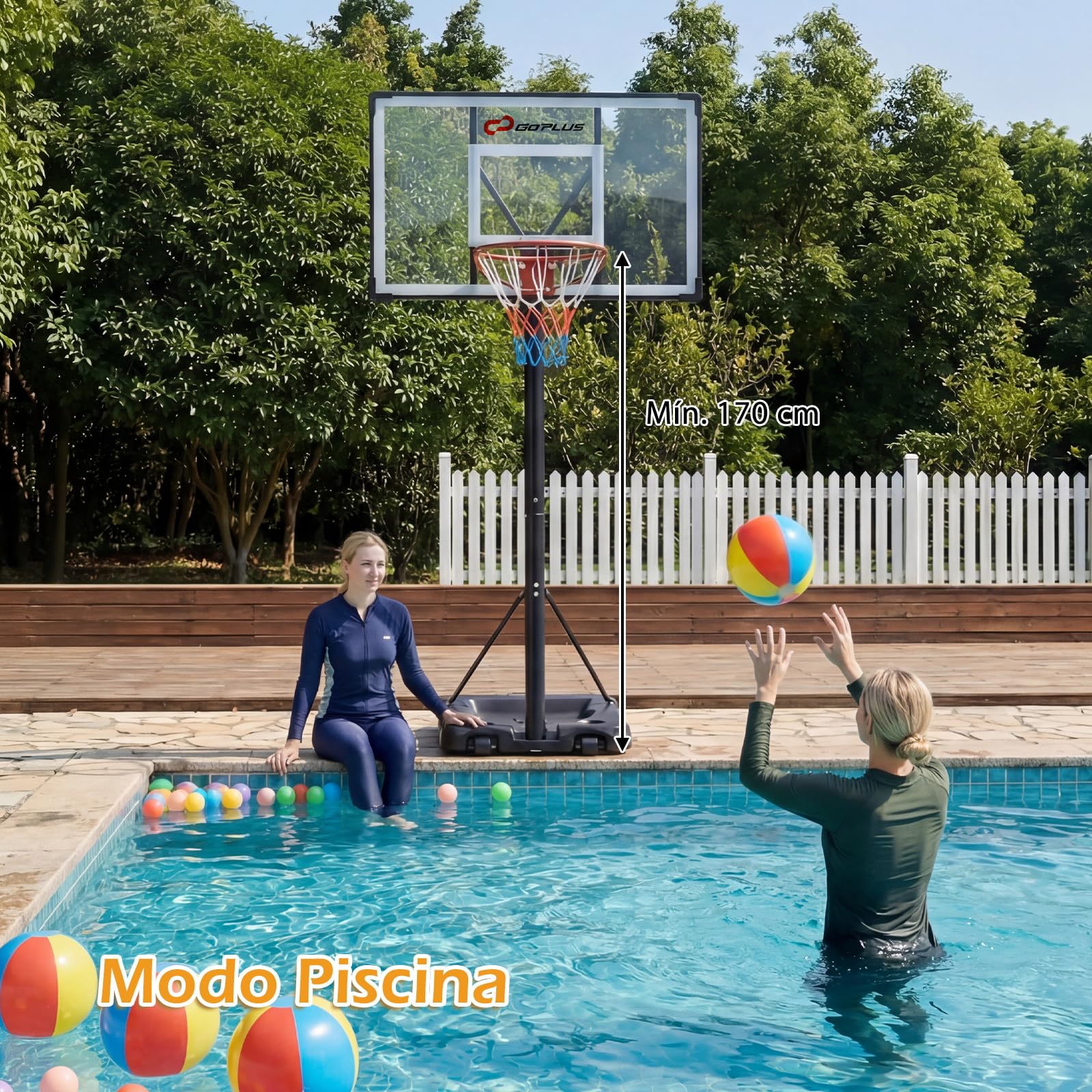 COSTWAY Canasta de Baloncesto, Altura Ajustable de 10 Niveles, 170 a 305 cm, Base Rellenable y Ruedas, Canasta de Baloncesto Niños Adultos Interior Exterior