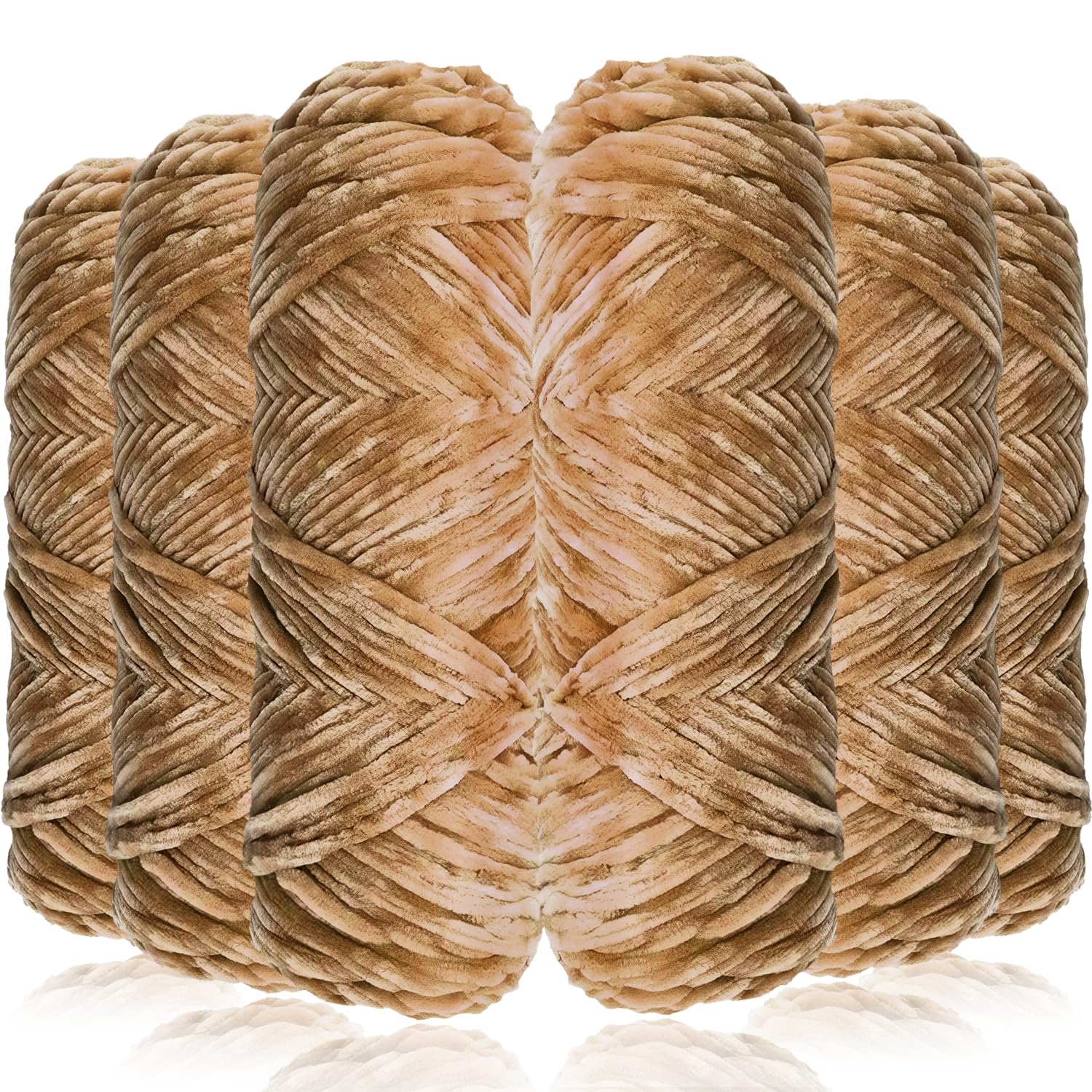 Exquilnova 6 Pack Chunky Yarn for Hand Knitting,Multiple Colors Chenille Yarn for Knitting & Crochet,Soft Chunky Wool for Blankets,Cushion,Scarves,Pet Beds,Bags,Hats,Sweaters(Khaki)