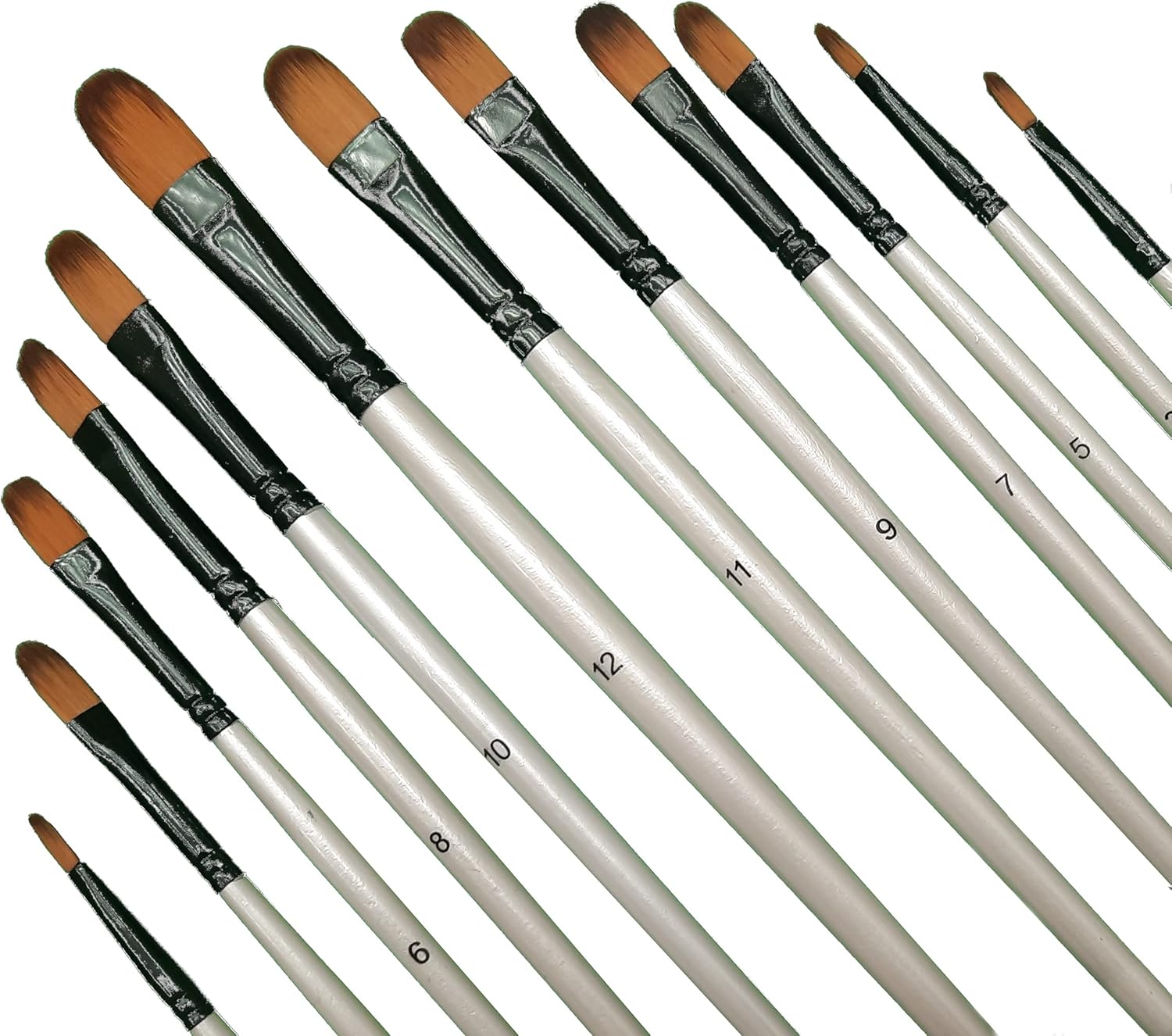 BrightCraft 12 Filbert Paint Brushes for Watercolor, Oil, Acrylic. 12